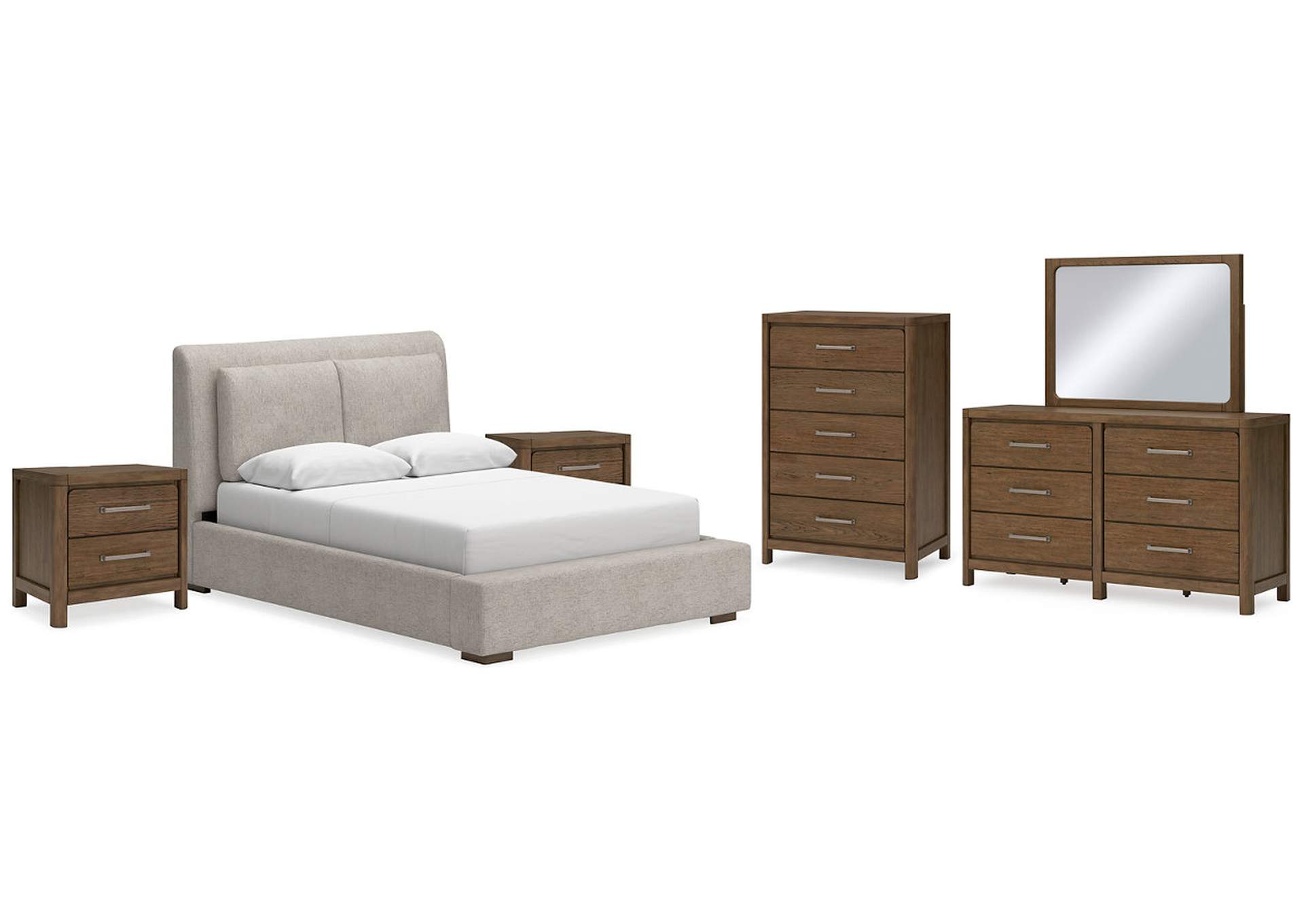 Cabalynn Queen Upholstered Bed with Mirrored Dresser, Chest and 2 Nightstands,Signature Design By Ashley