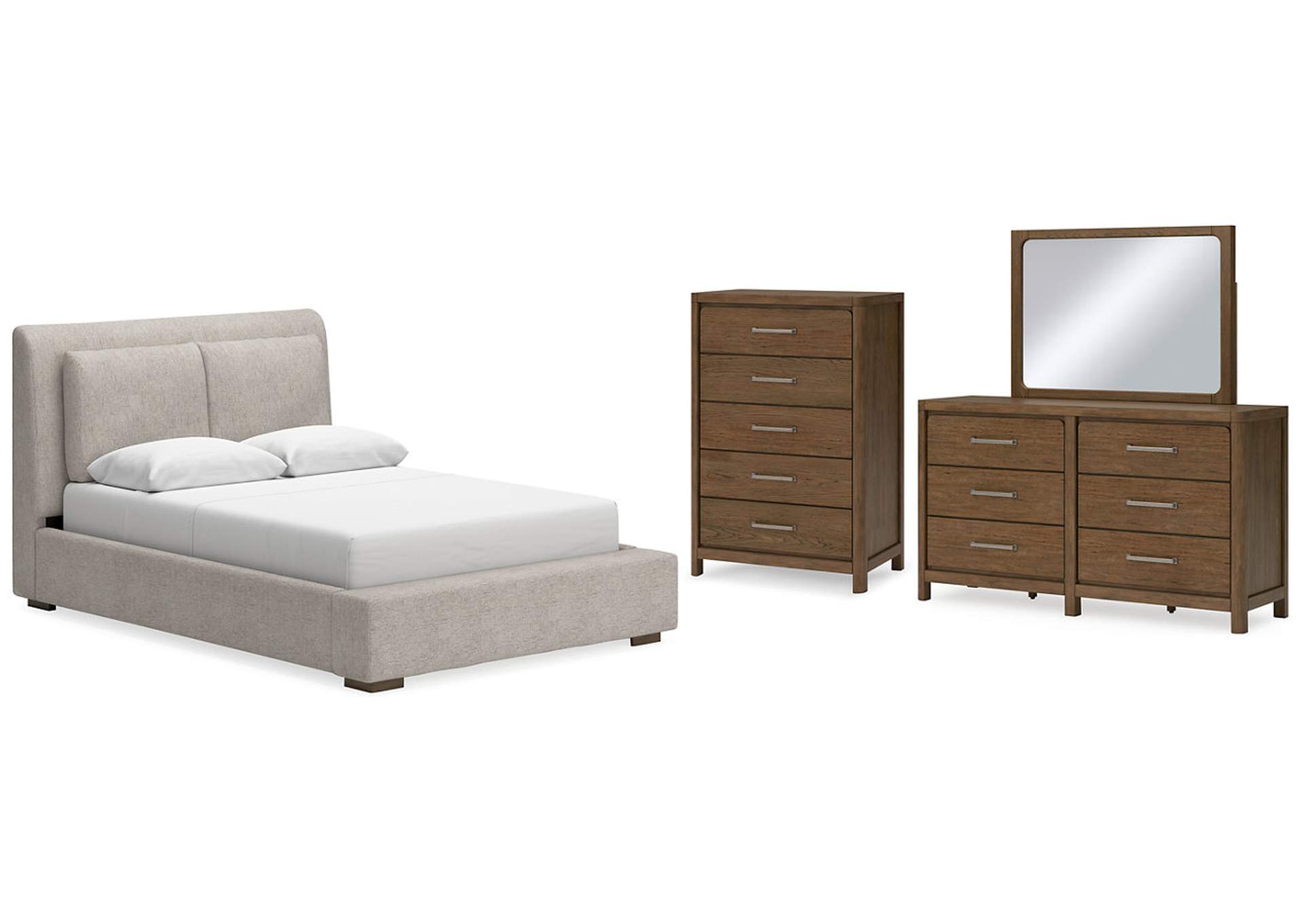 Cabalynn Queen Upholstered Bed with Mirrored Dresser and Chest,Signature Design By Ashley