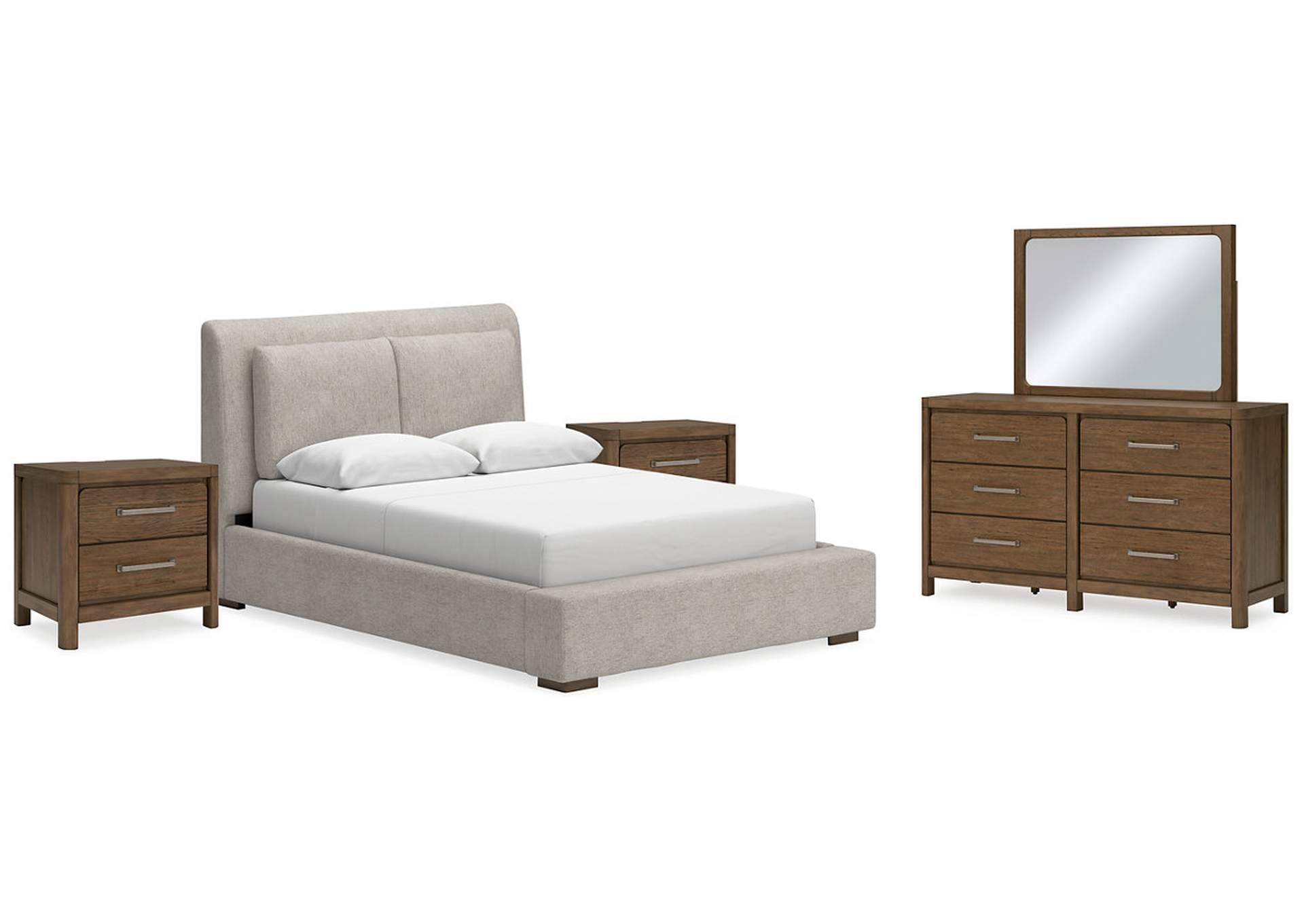 Cabalynn Queen Upholstered Bed with Mirrored Dresser and 2 Nightstands,Signature Design By Ashley