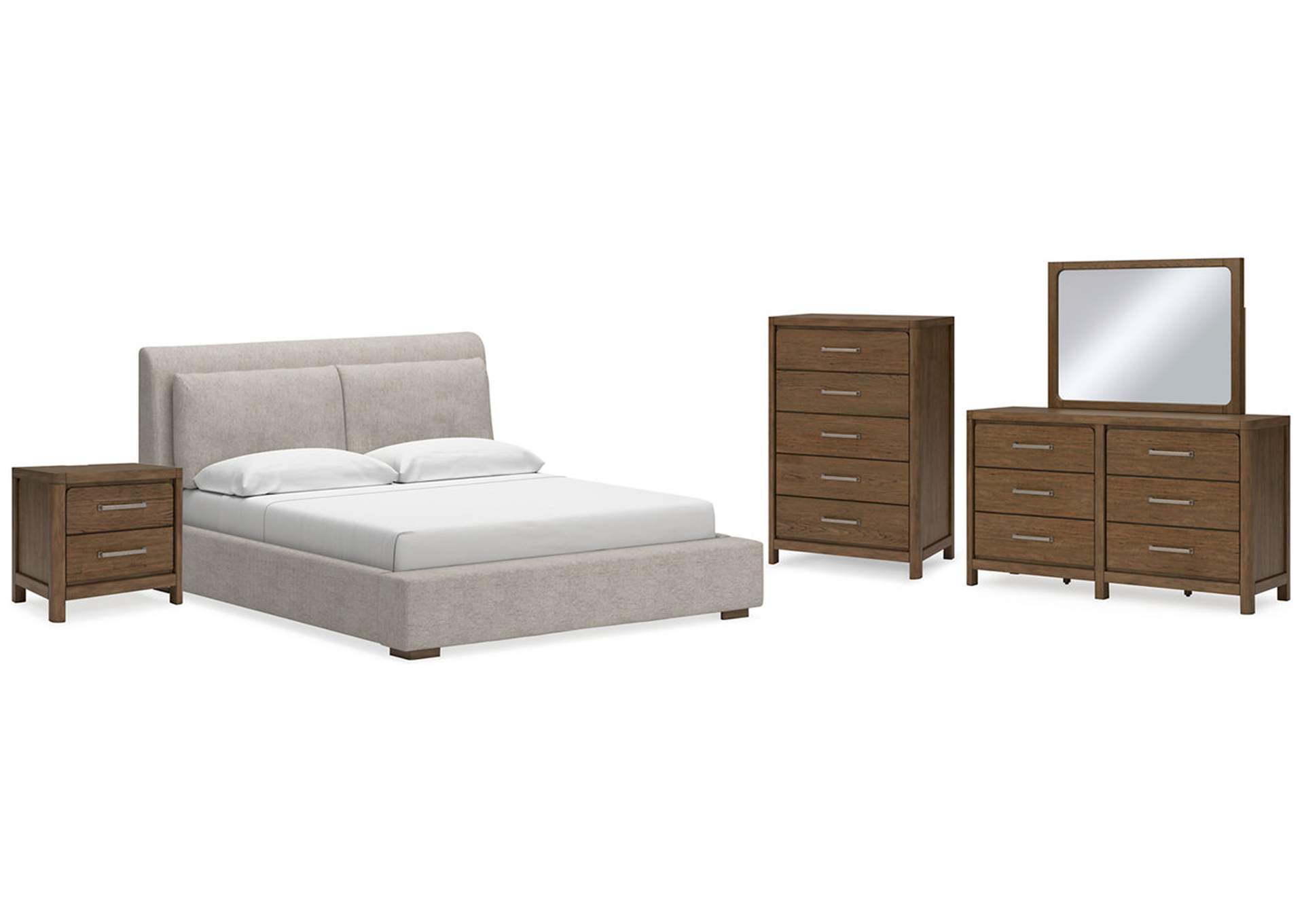 Cabalynn King Upholstered Bed with Mirrored Dresser, Chest and Nightstand,Signature Design By Ashley