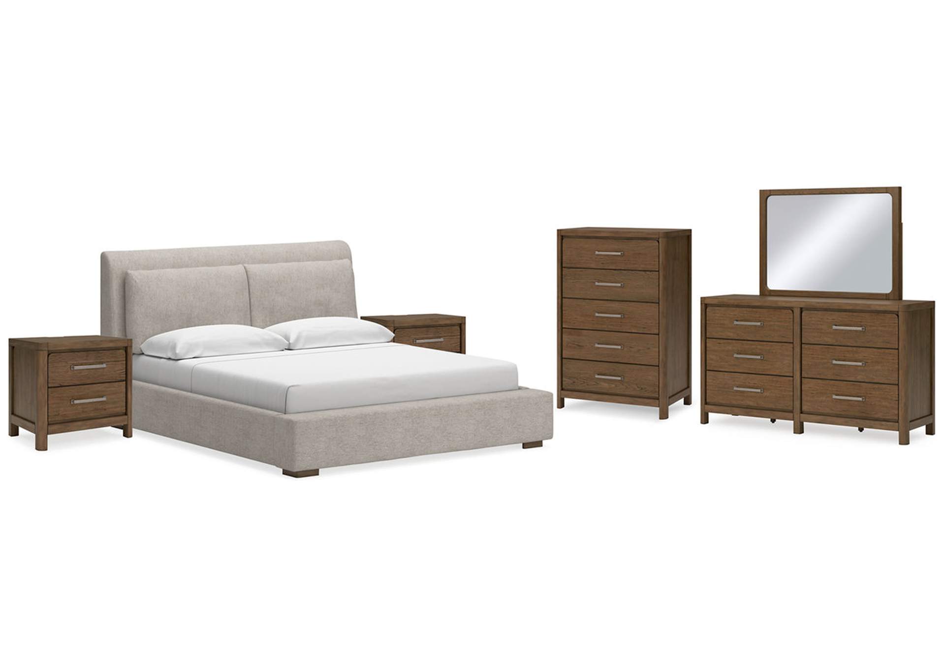 Cabalynn King Upholstered Bed with Mirrored Dresser, Chest and 2 Nightstands,Signature Design By Ashley