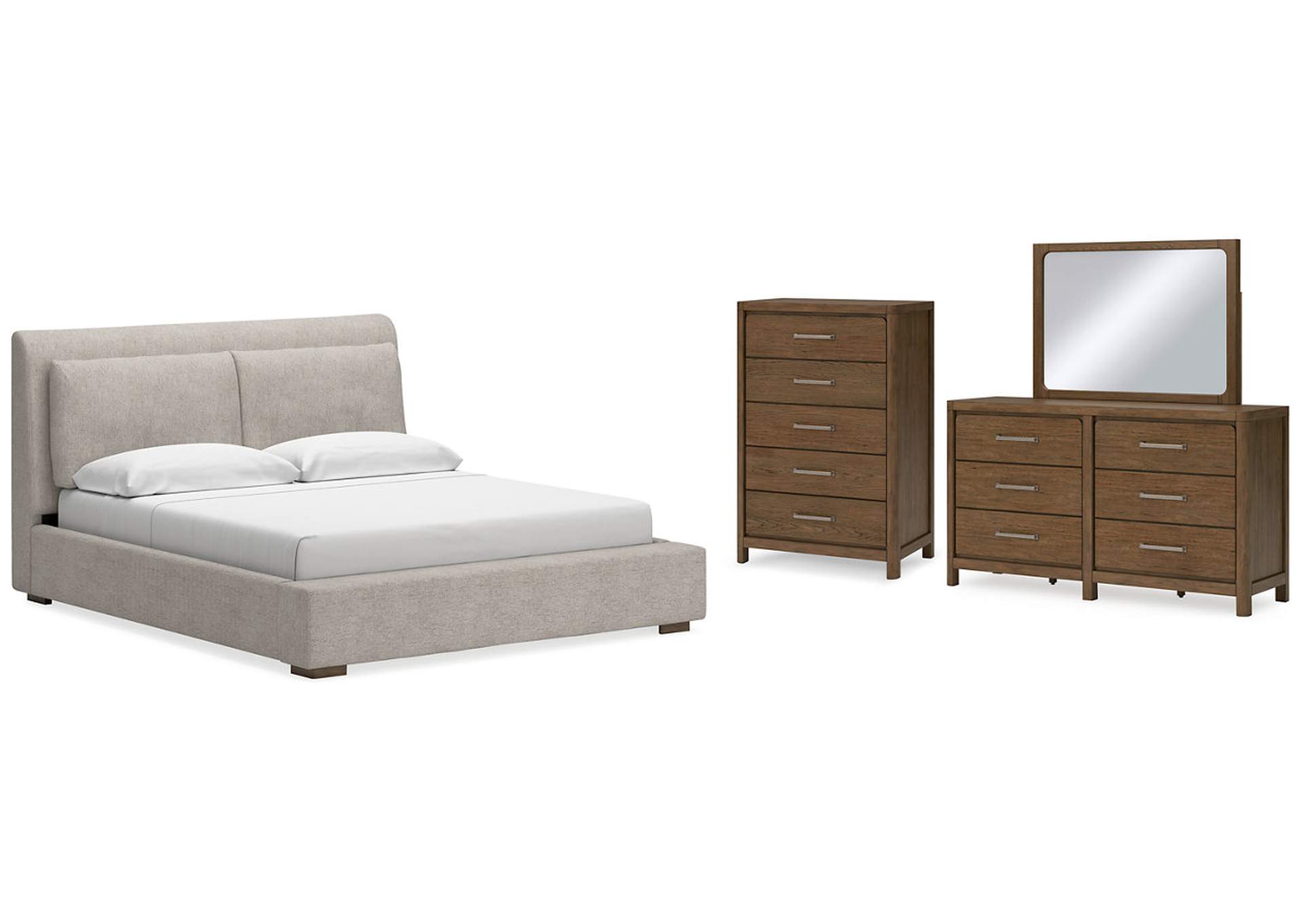 Cabalynn King Upholstered Bed with Mirrored Dresser and Chest,Signature Design By Ashley