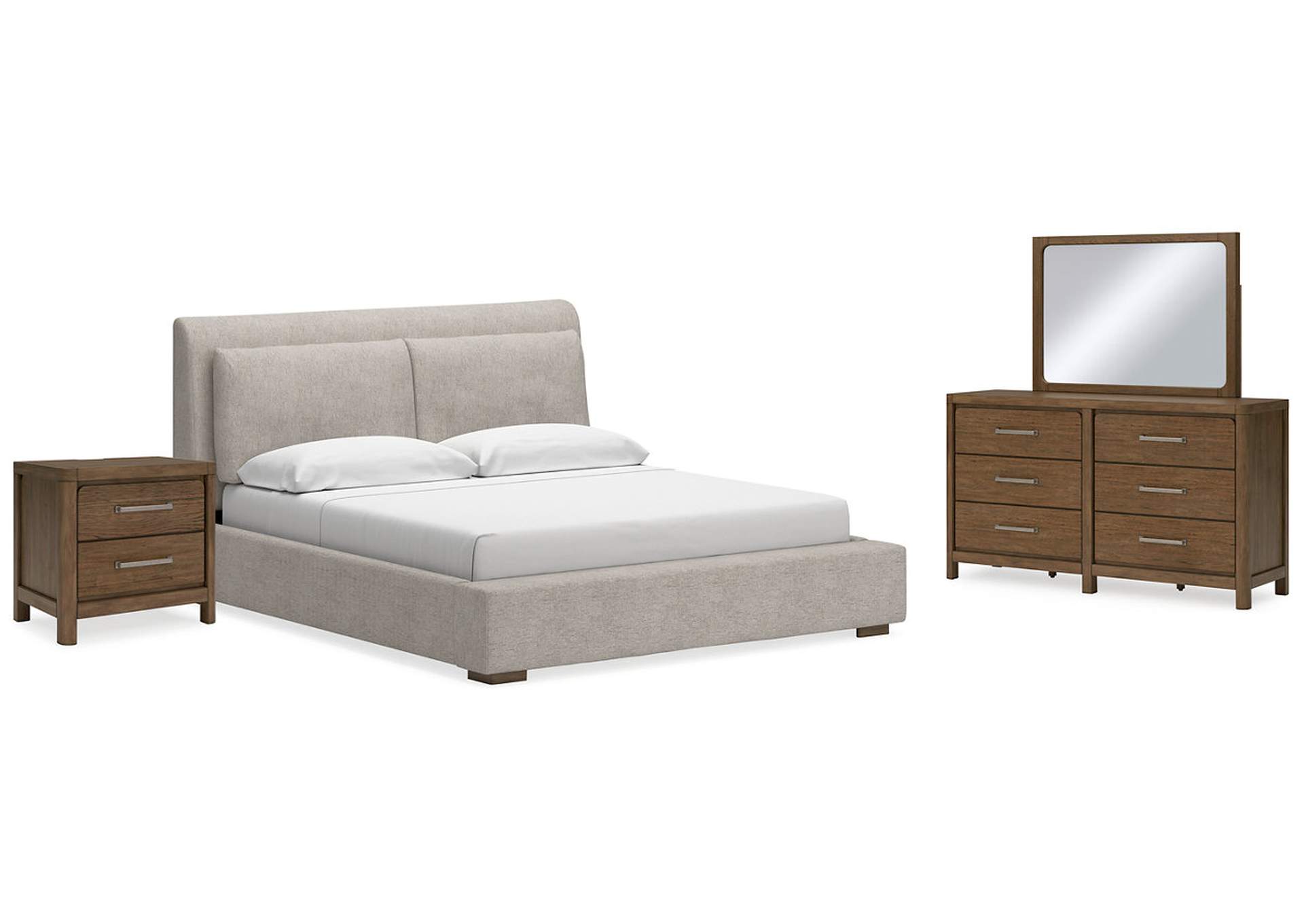 Cabalynn King Upholstered Bed with Mirrored Dresser and Nightstand,Signature Design By Ashley