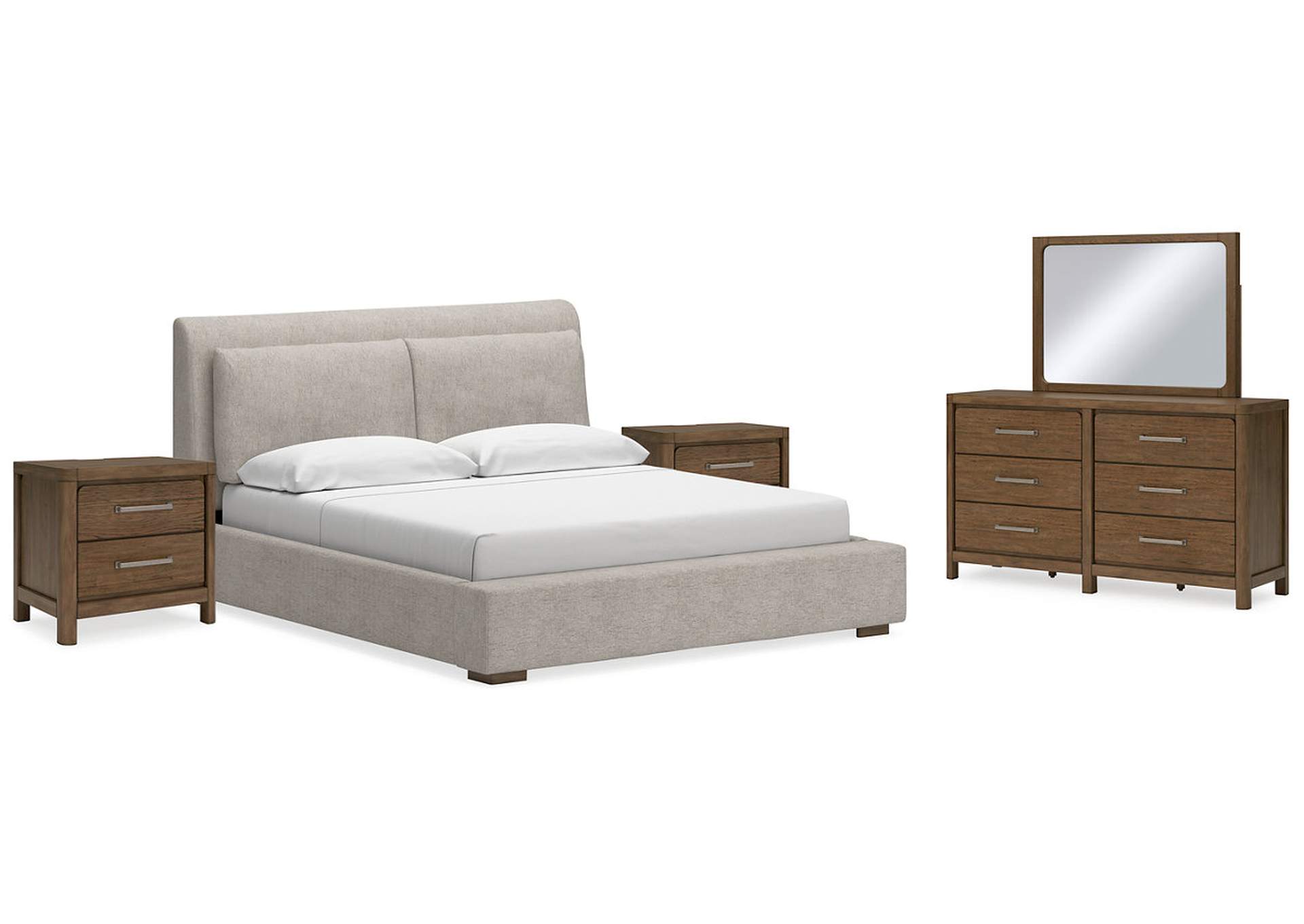 Cabalynn King Upholstered Bed with Mirrored Dresser and 2 Nightstands,Signature Design By Ashley