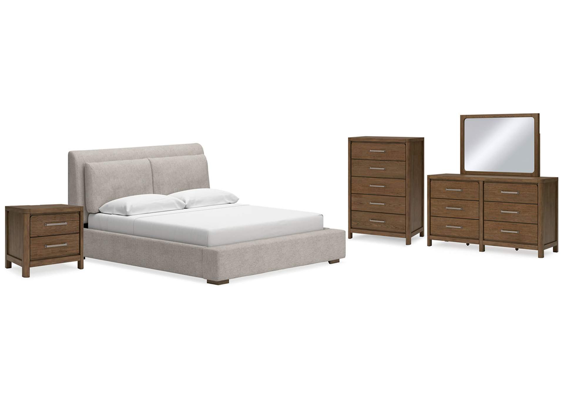 Cabalynn California King Upholstered Bed with Mirrored Dresser, Chest and Nightstand,Signature Design By Ashley