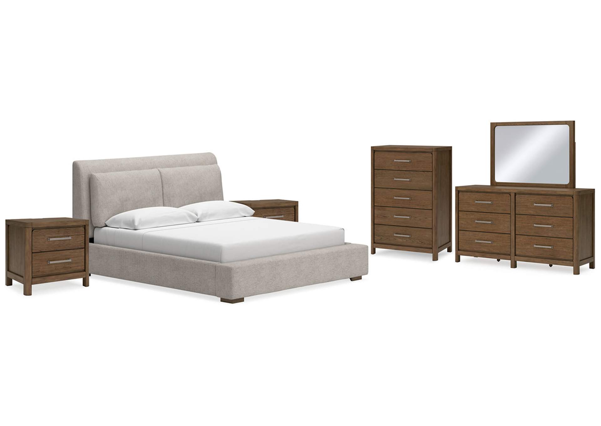 Cabalynn California King Upholstered Bed with Mirrored Dresser, Chest and 2 Nightstands,Signature Design By Ashley