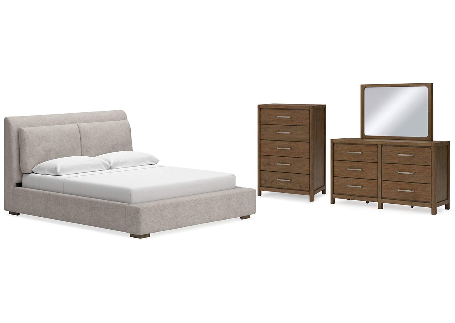 Cabalynn California King Upholstered Bed with Mirrored Dresser and Chest,Signature Design By Ashley