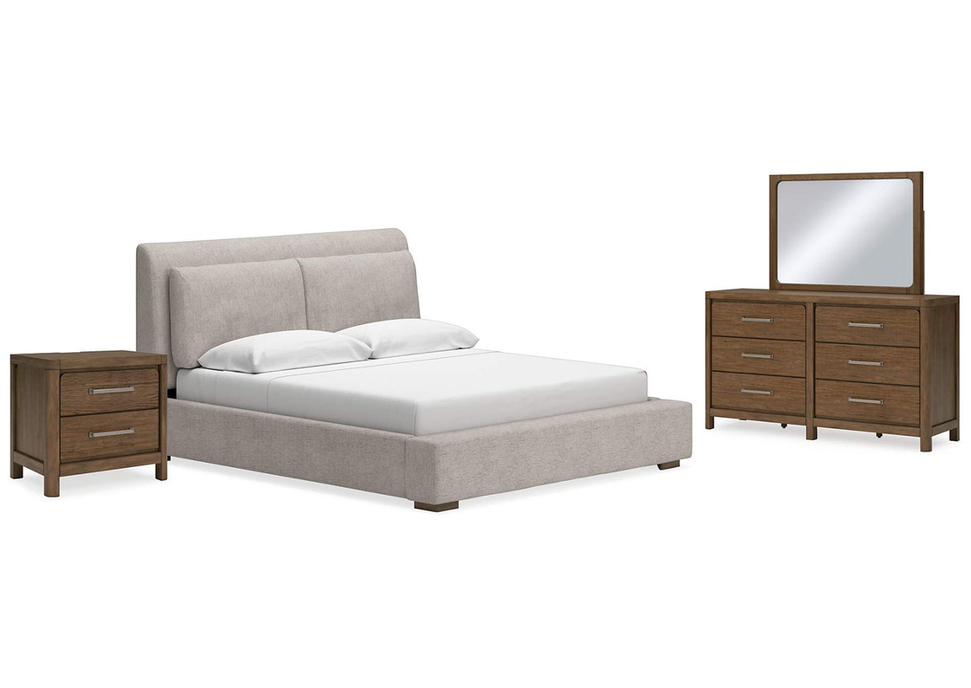 Cabalynn California King Upholstered Bed with Mirrored Dresser and Nightstand,Signature Design By Ashley