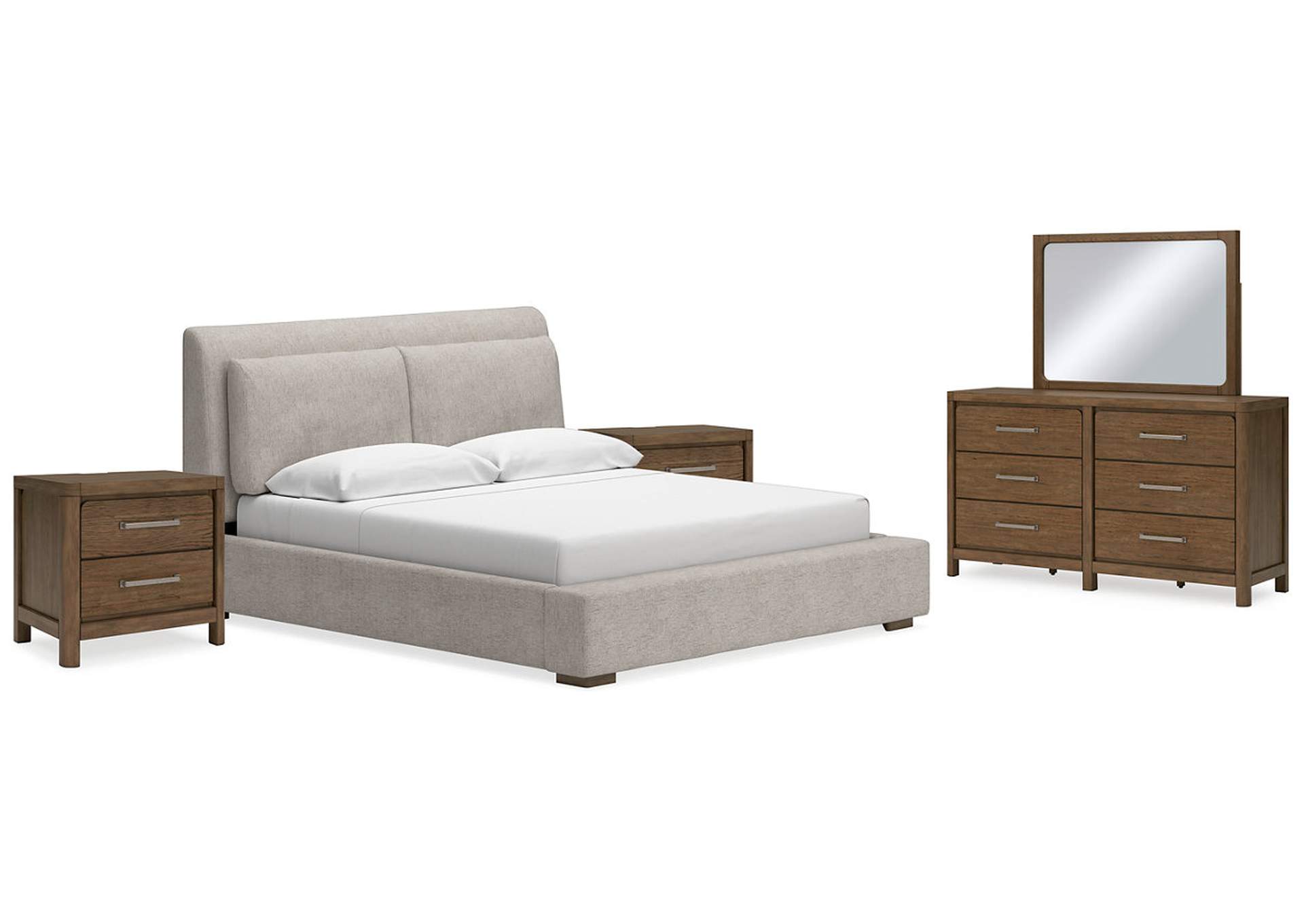 Cabalynn California King Upholstered Bed with Mirrored Dresser and 2 Nightstands,Signature Design By Ashley