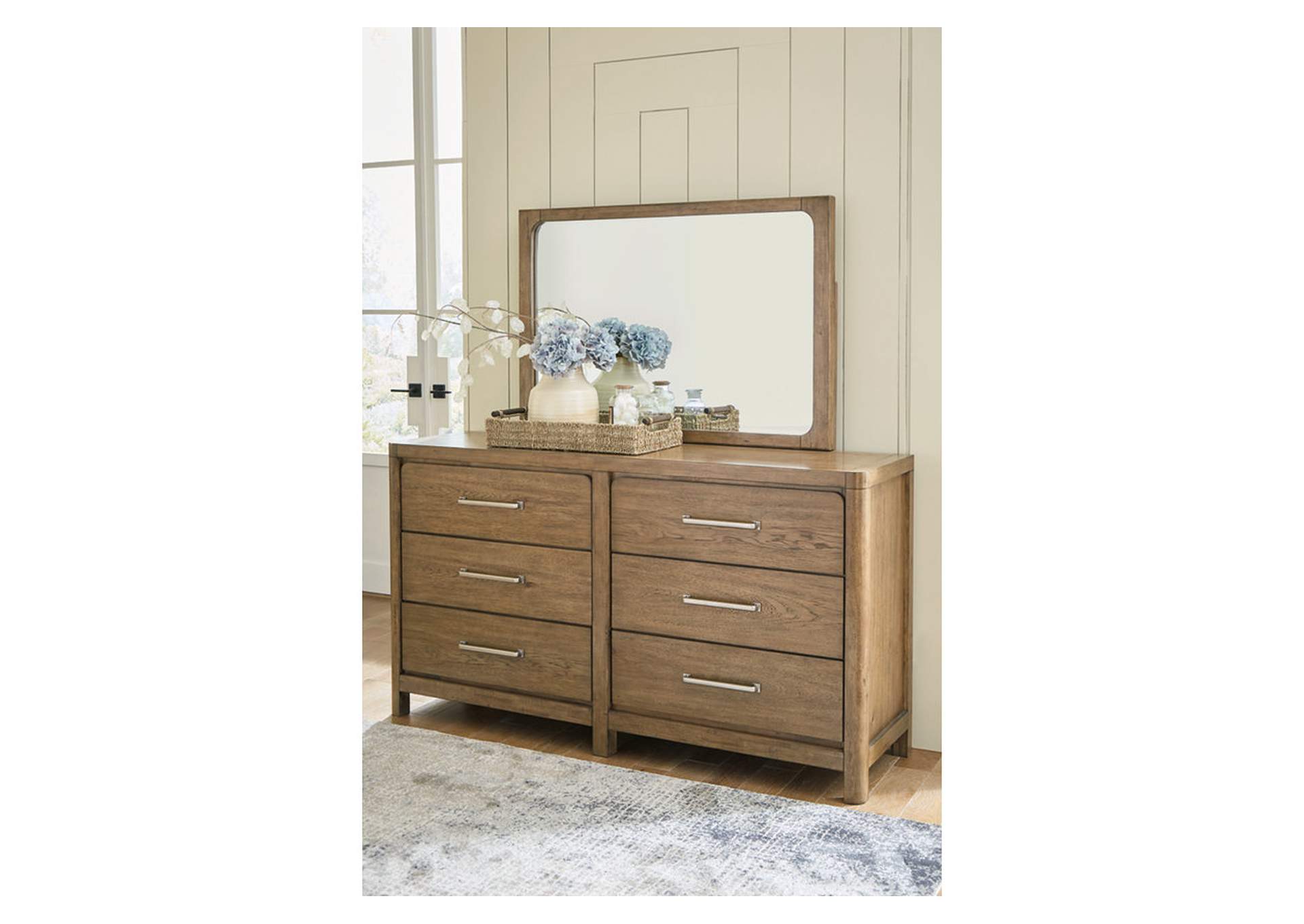 Cabalynn California King Panel Bed with Storage with Mirrored Dresser and Chest,Signature Design By Ashley