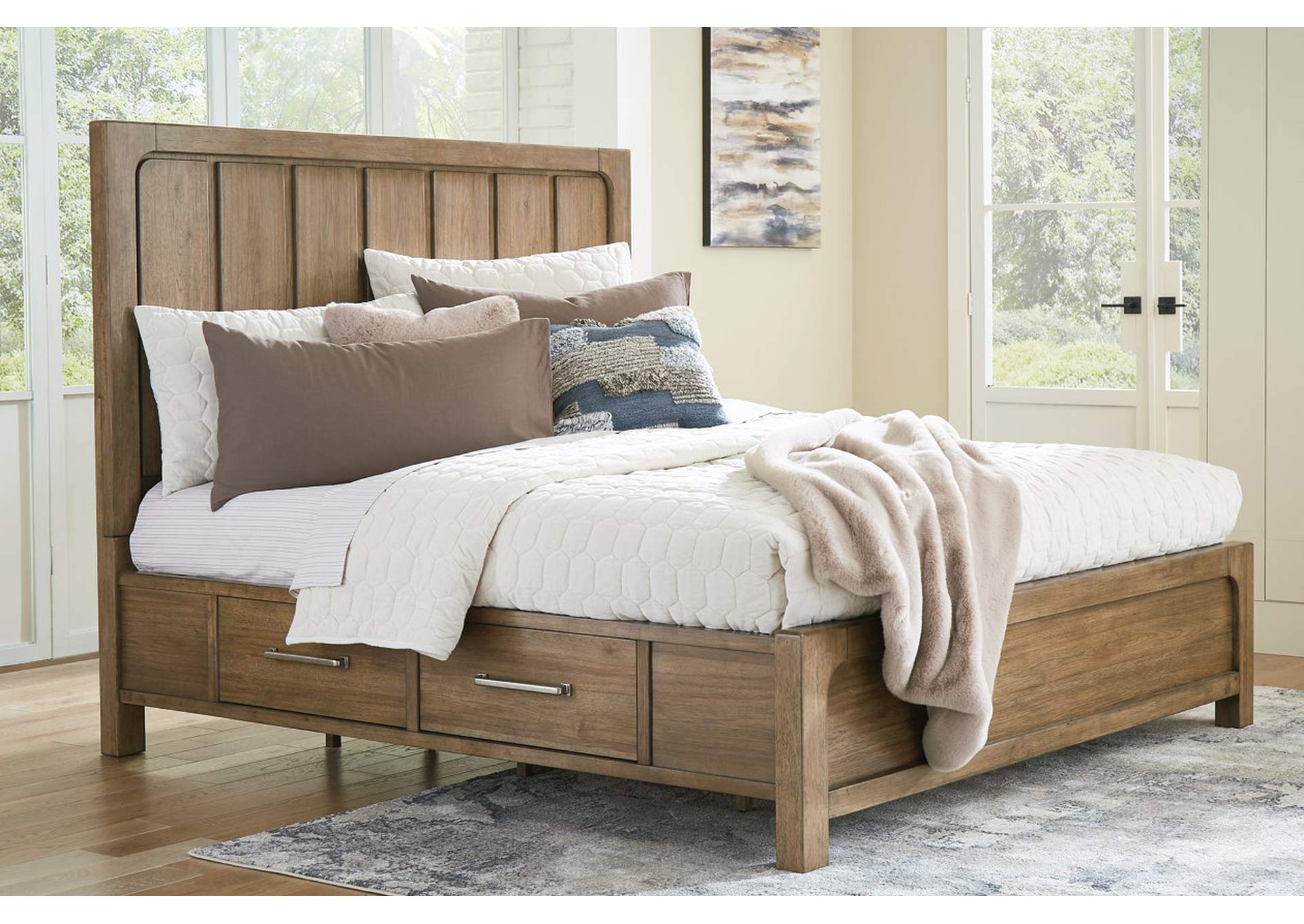 Cabalynn California King Panel Bed with Storage with Mirrored Dresser and Chest,Signature Design By Ashley