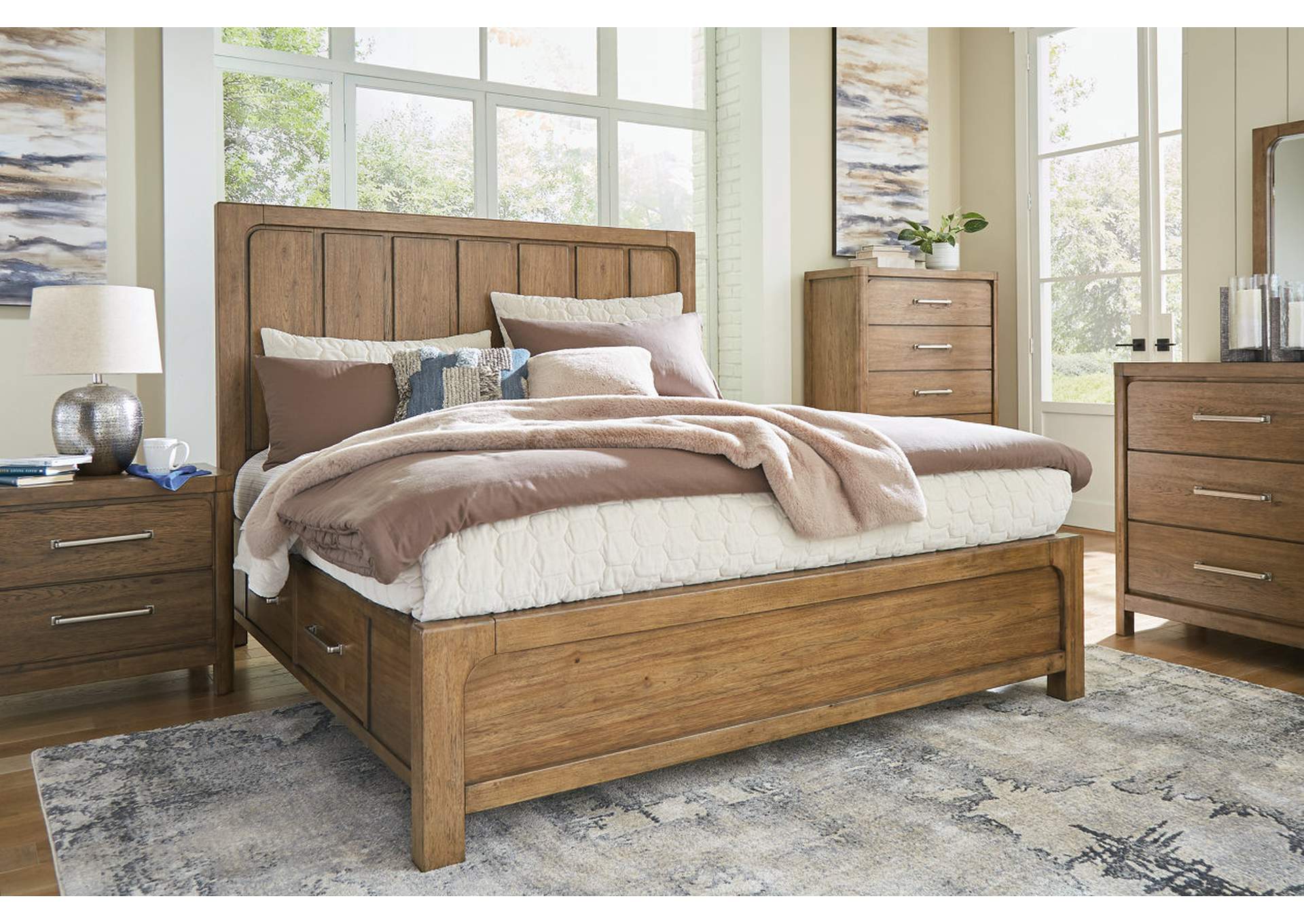 Cabalynn King Panel Bed with Storage with Mirrored Dresser, Chest and Nightstand,Signature Design By Ashley