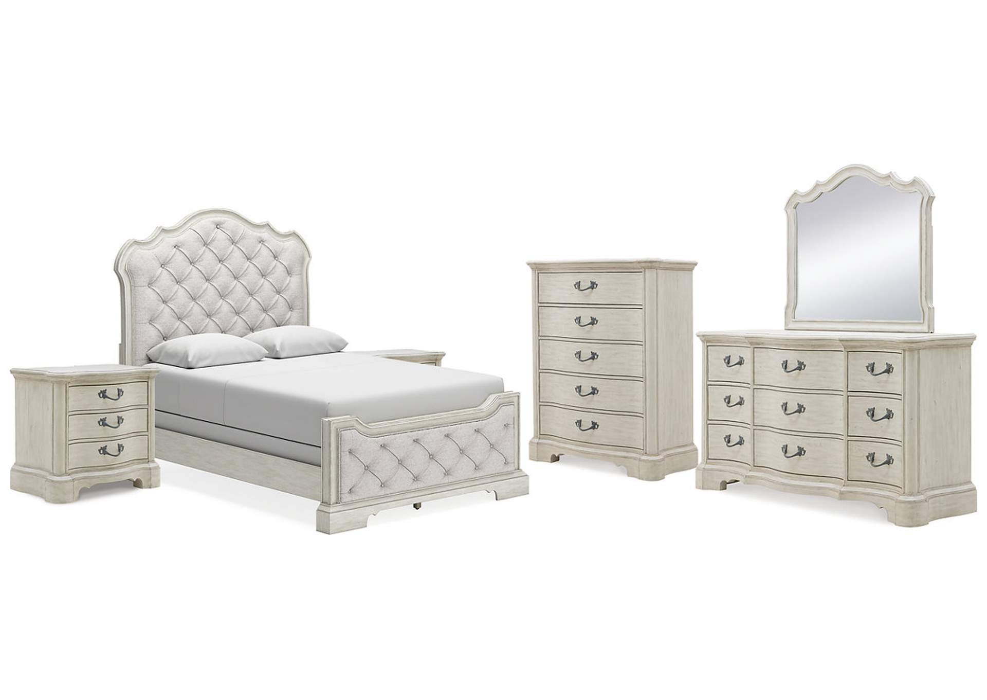 Arlendyne Queen Upholstered Bed with Mirrored Dresser, Chest and 2 Nightstands,Signature Design By Ashley