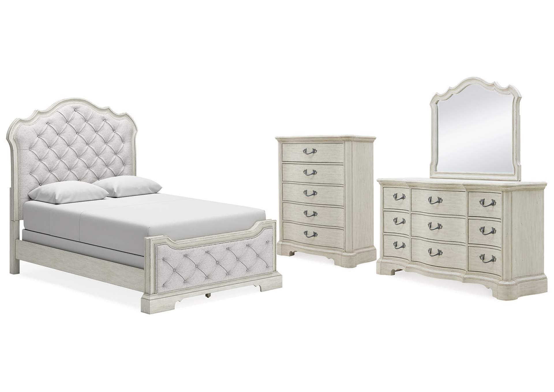 Arlendyne Queen Upholstered Bed with Mirrored Dresser and Chest,Signature Design By Ashley