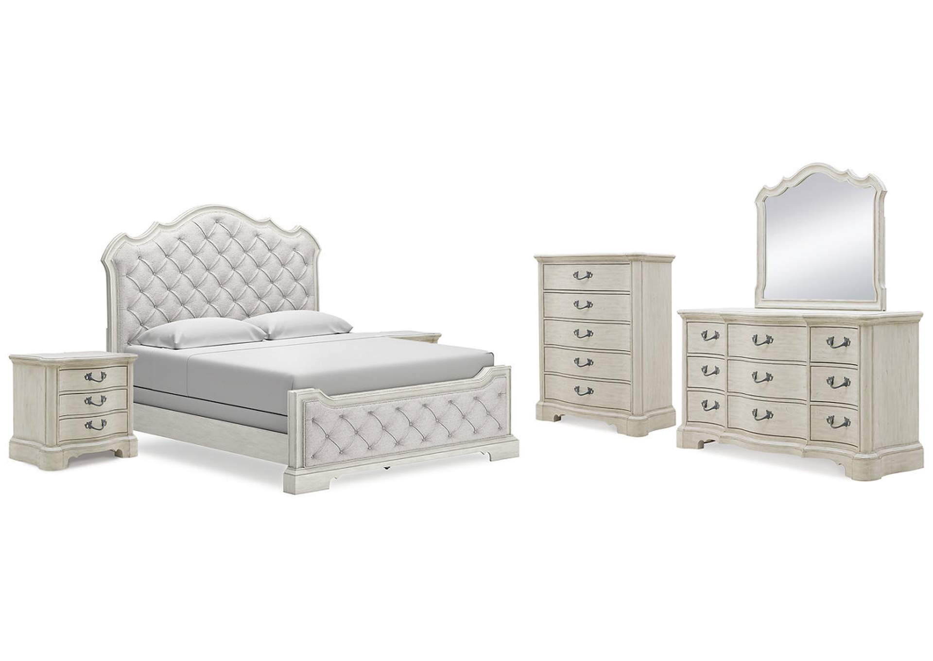 Arlendyne California King Upholstered Bed with Mirrored Dresser, Chest and 2 Nightstands,Signature Design By Ashley