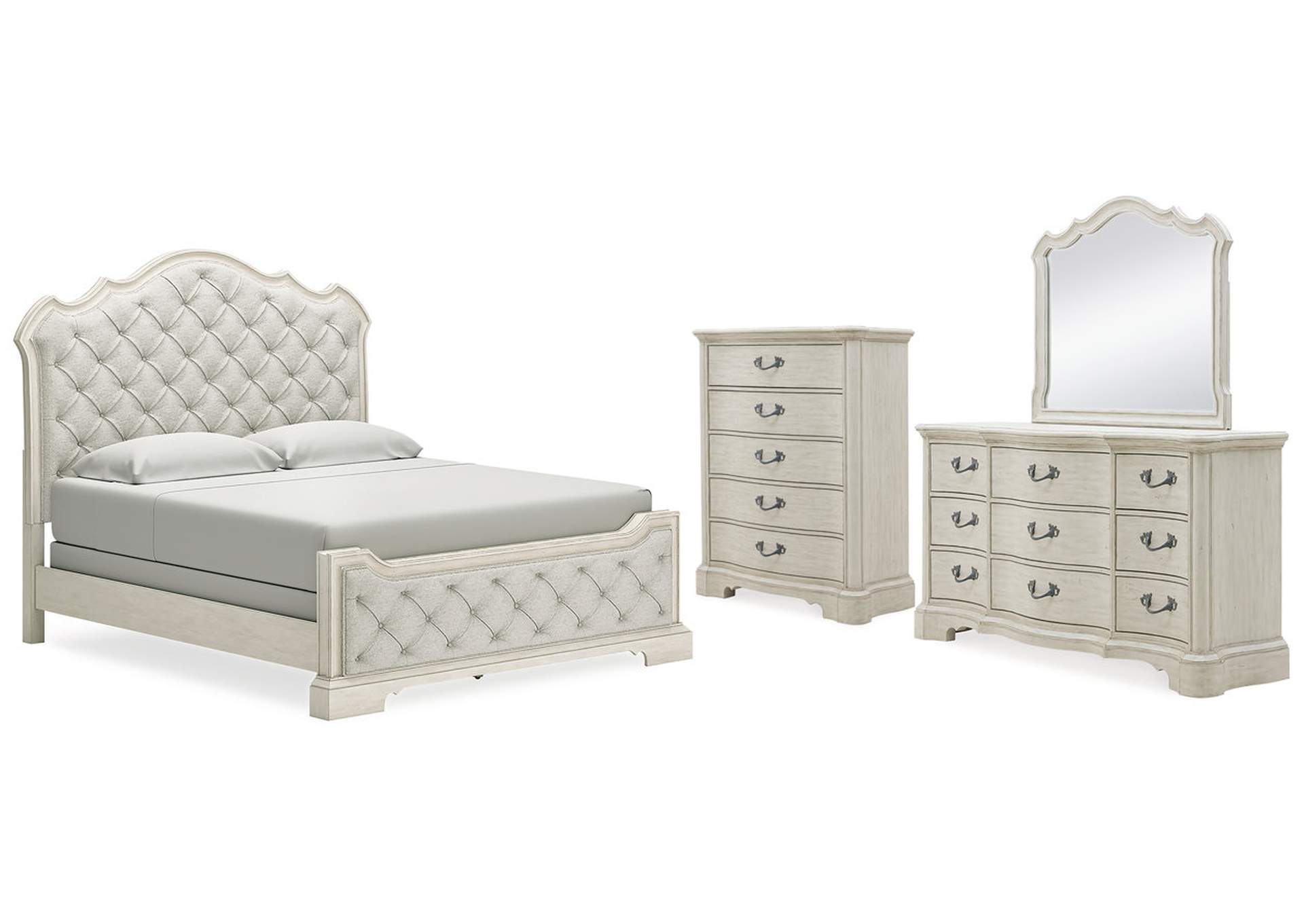 Arlendyne California King Upholstered Bed with Mirrored Dresser and Chest,Signature Design By Ashley