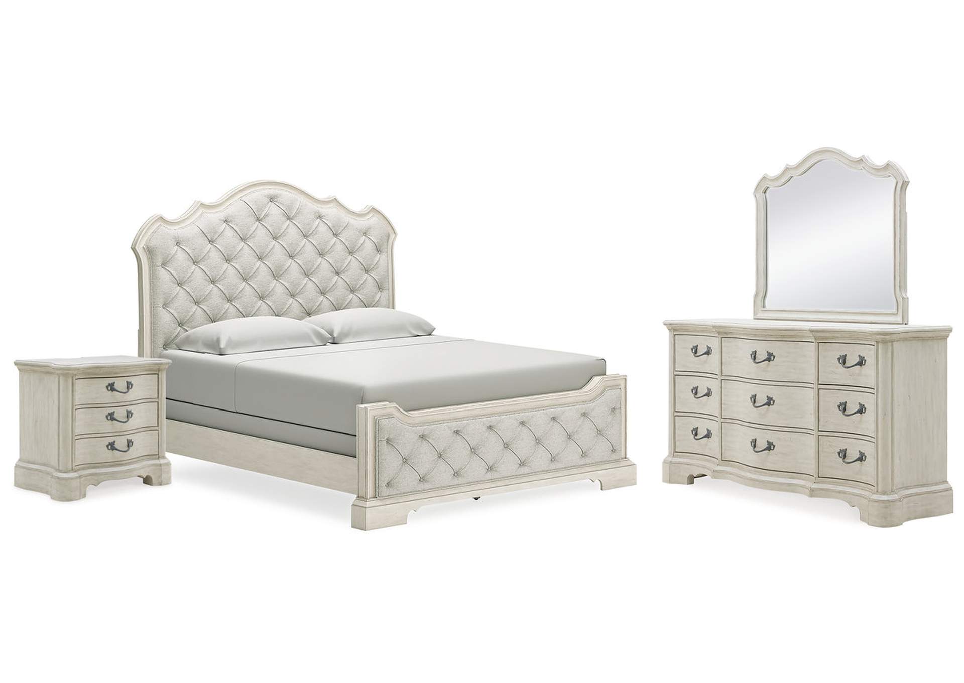 Arlendyne California King Upholstered Bed with Mirrored Dresser and Nightstand,Signature Design By Ashley