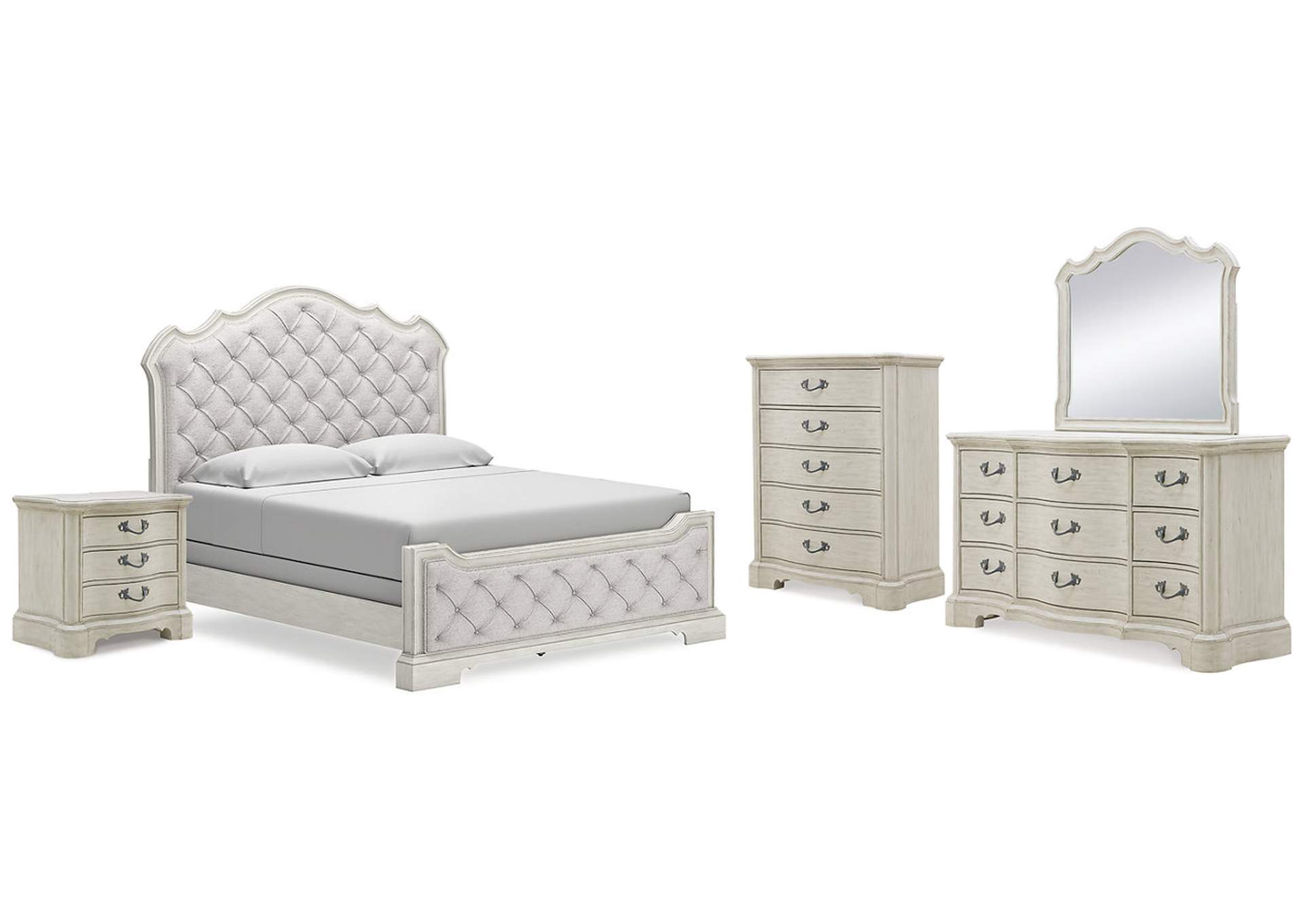 Arlendyne King Upholstered Bed with Mirrored Dresser, Chest and Nightstand,Signature Design By Ashley