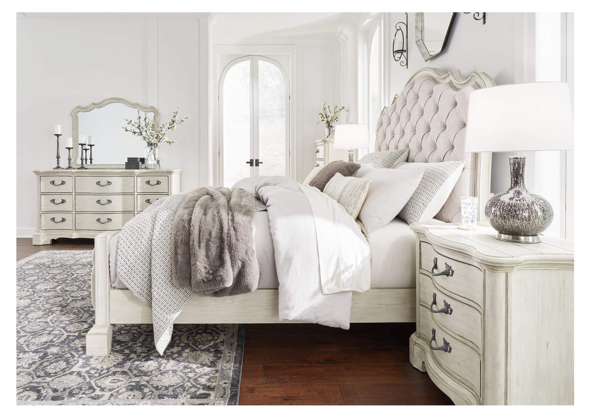 Arlendyne King Upholstered Bed with Mirrored Dresser, Chest and 2 Nightstands,Signature Design By Ashley