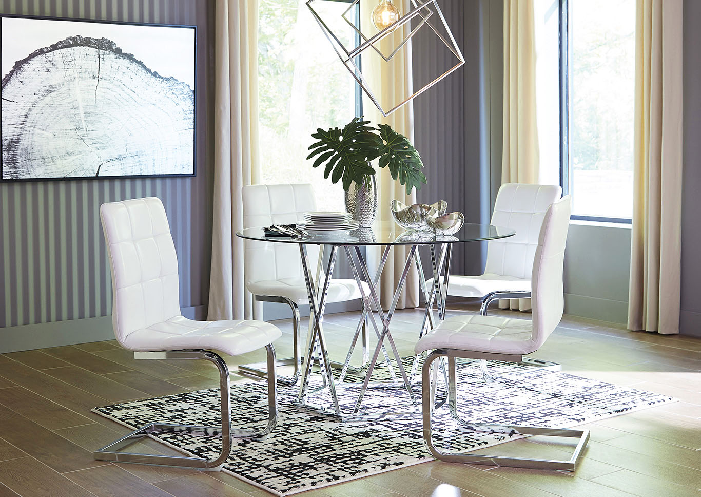 Madanere White/Chrome Round Dining Room Sets Vallejo Furniture Galleries
