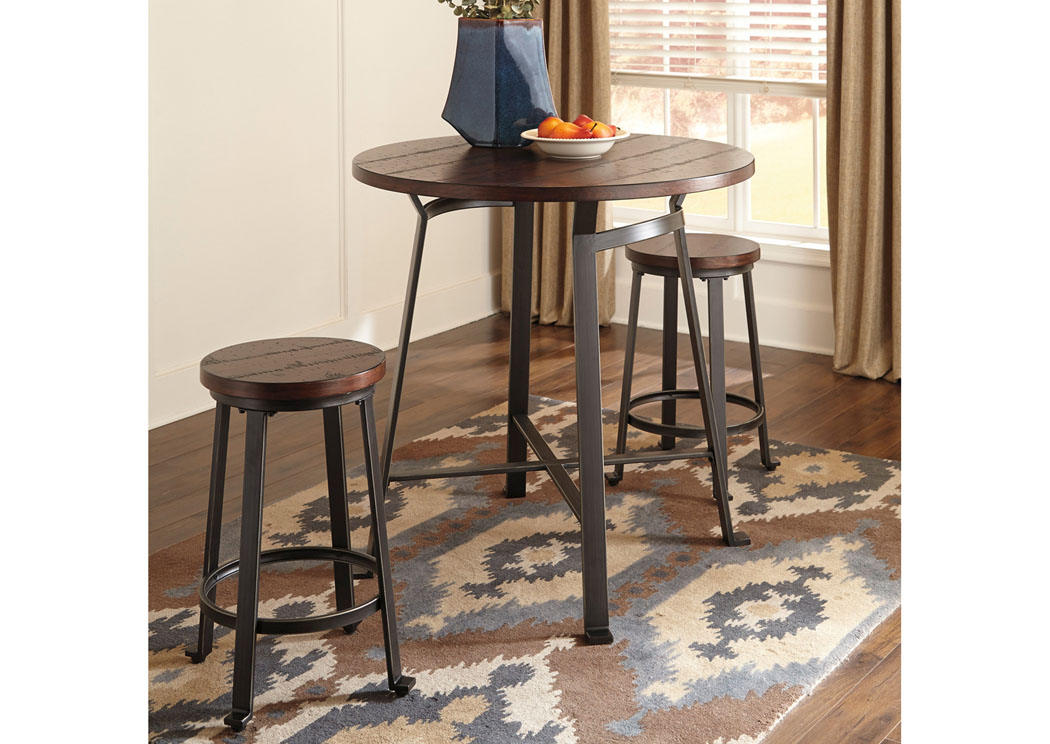 Challiman Rustic Brown Round Counter Table w/ 2 Stools,ABF Signature Design by Ashley