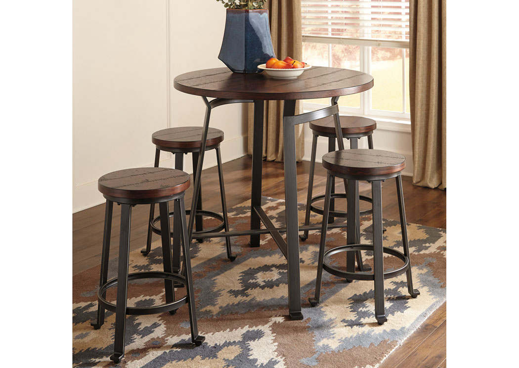 Challiman Rustic Brown Round Counter Table w/ 4 Stools,ABF Signature Design by Ashley