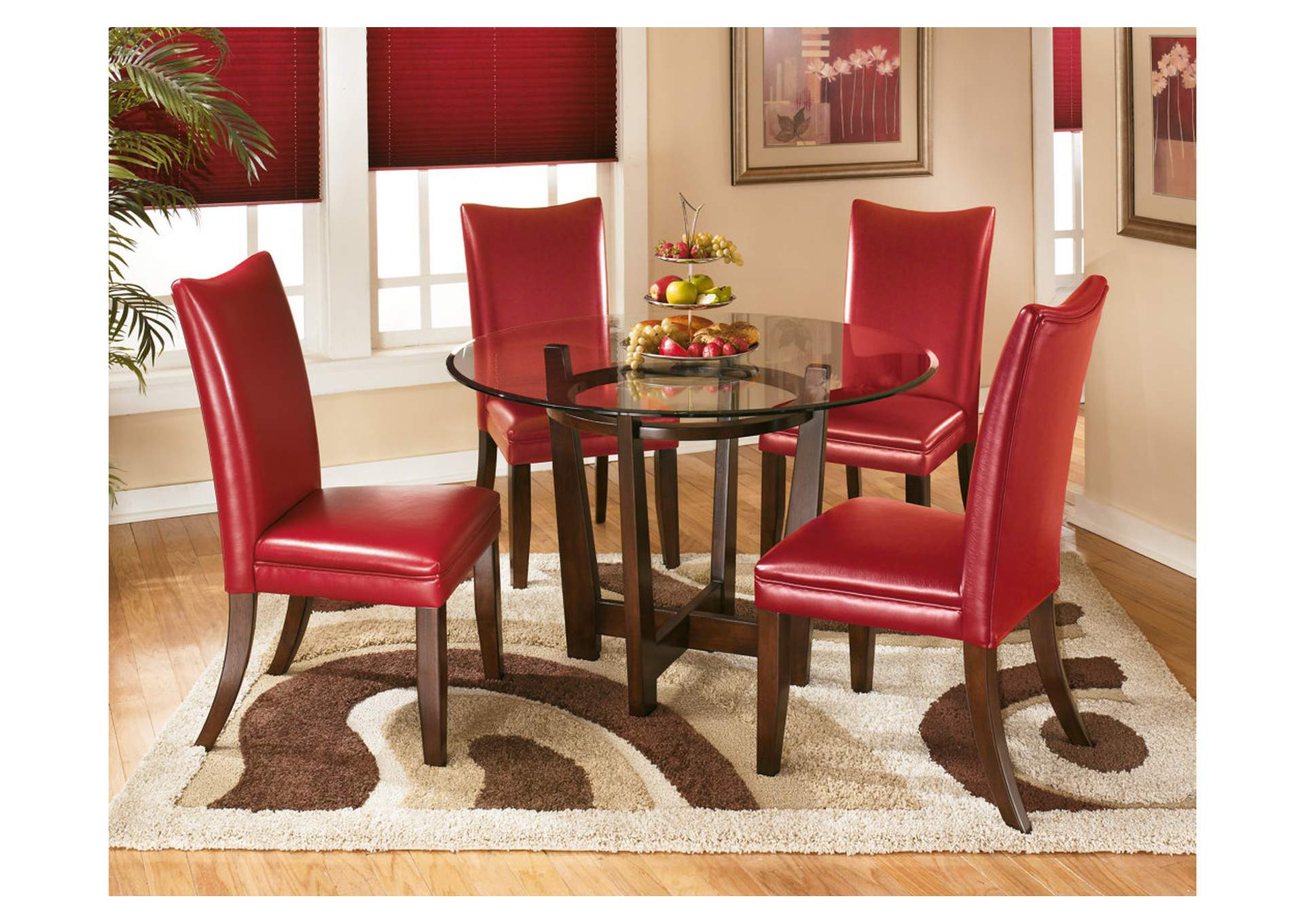 Charell Round Dining Table w/ 4 Red Side Chairs,ABF Signature Design by Ashley