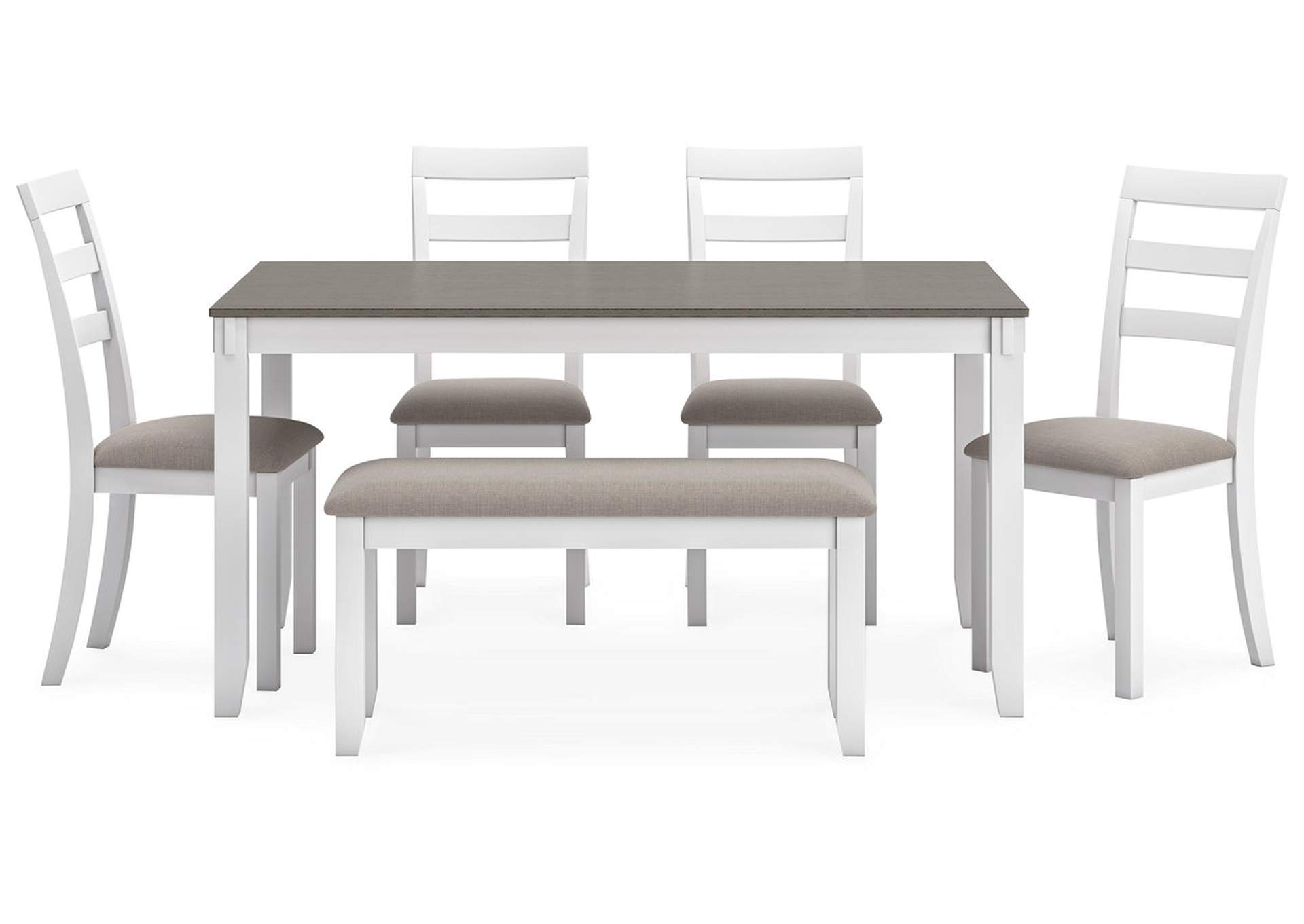 Stonehollow Dining Table and Chairs with Bench (Set of 6),Signature Design By Ashley