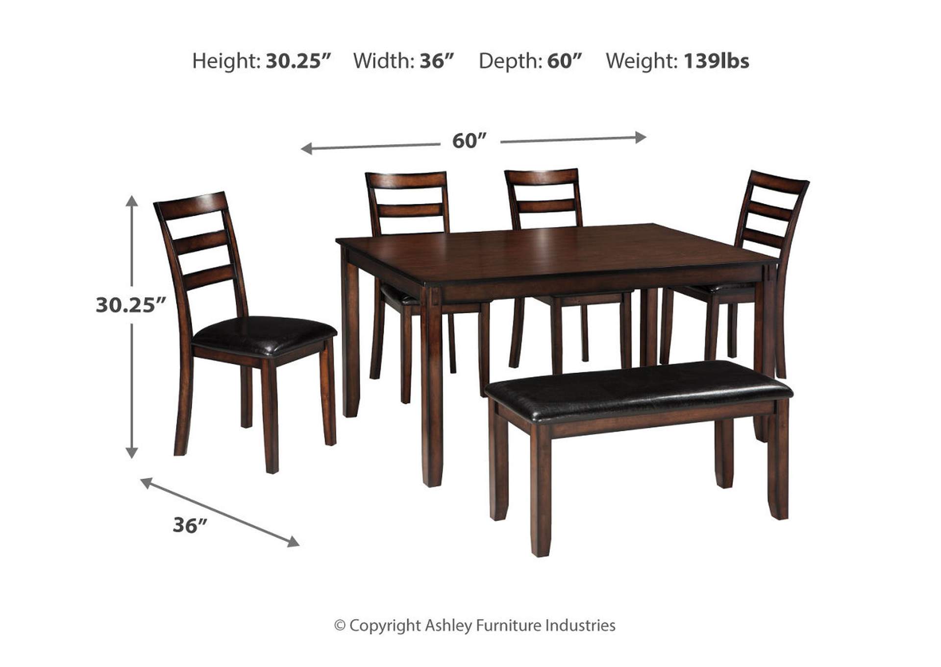 Coviar Dining Table and Chairs with Bench (Set of 6),Signature Design By Ashley