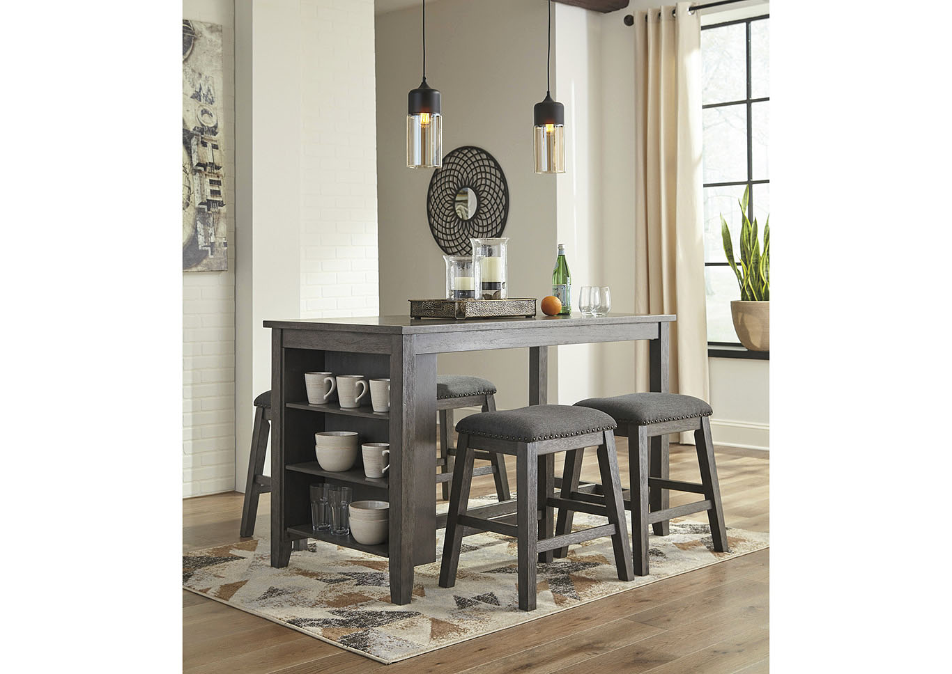 Caitbrook Dark Gray Dining Set W 4 Stools American Furniture Design
