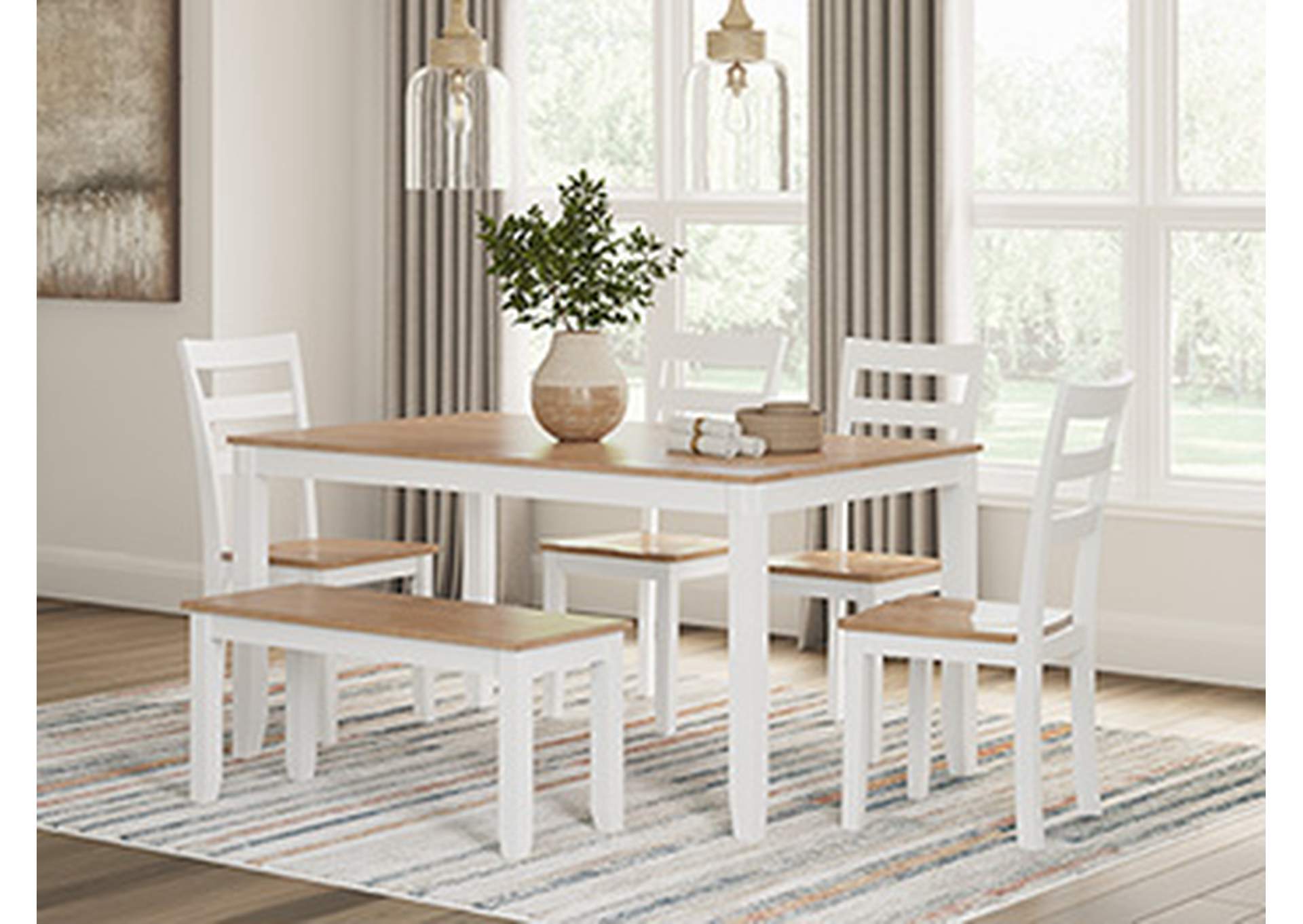 Gesthaven Dining Table with 4 Chairs and Bench (Set of 6),Signature Design By Ashley