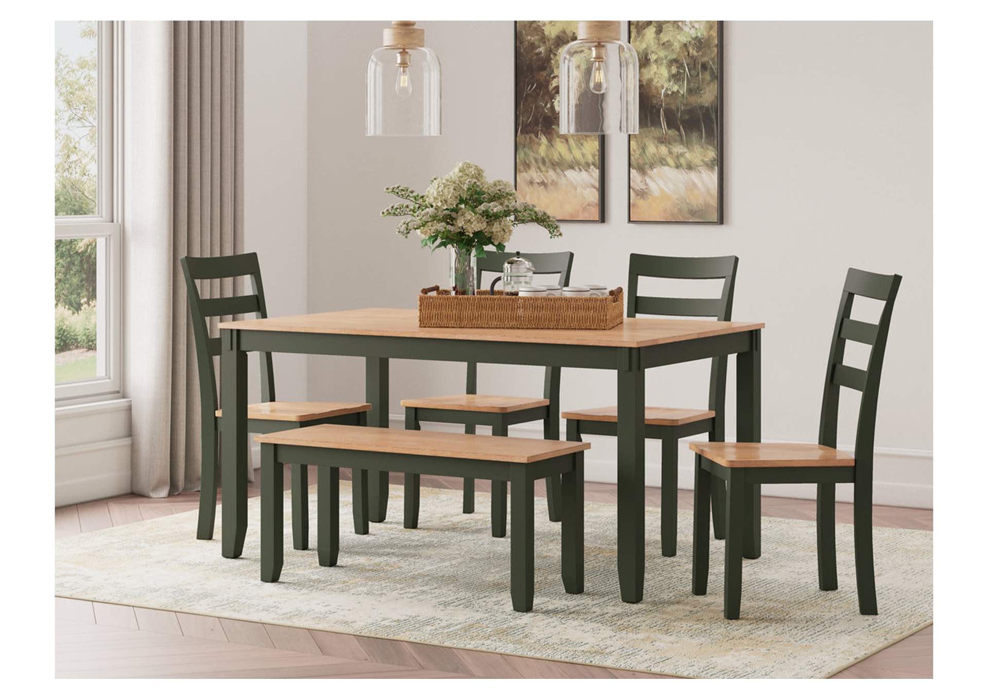 Gesthaven Dining Table with 4 Chairs and Bench (Set of 6),Signature Design By Ashley