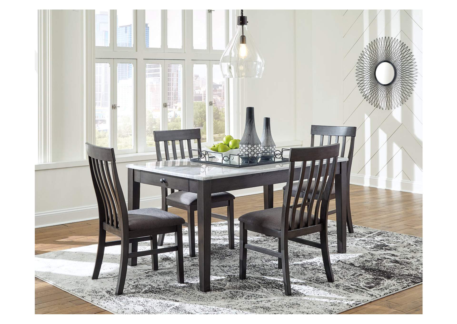 Luvoni Charcoal Dining Table W 4 Side, Charcoal Dining Room Set