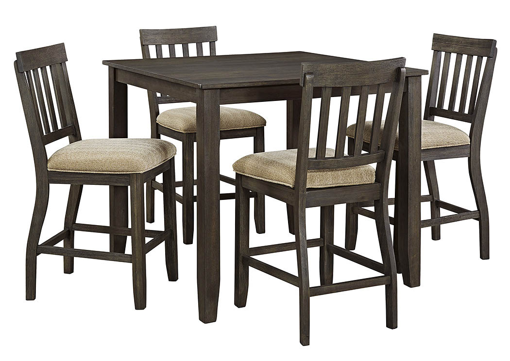 Dresbar Grayish Brown Square Dining Room Counter Table w/4 Upholstered Barstools,ABF Signature Design by Ashley