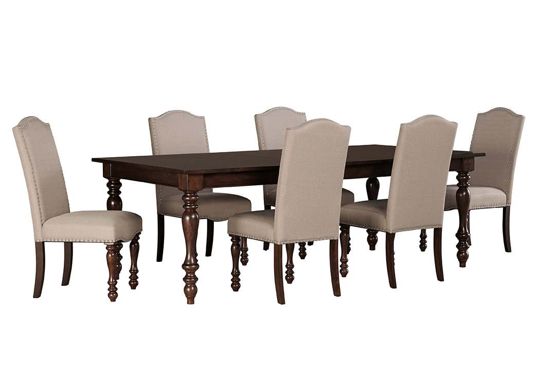 Baxenburg Brown Rectangular Dining Room Extension Table w/6 Upholstered Side Chairs,ABF Signature Design by Ashley