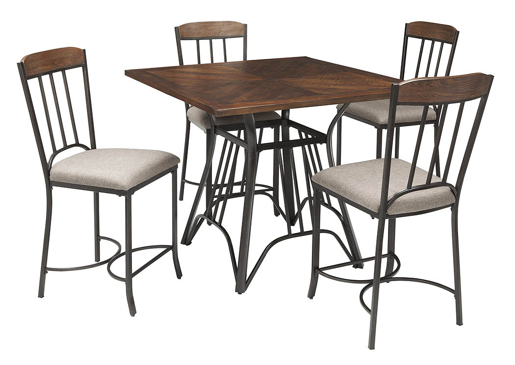 Zanilly Two-Tone Square Dining Room Counter Table w/4 Upholstered Barstools,ABF Signature Design by Ashley