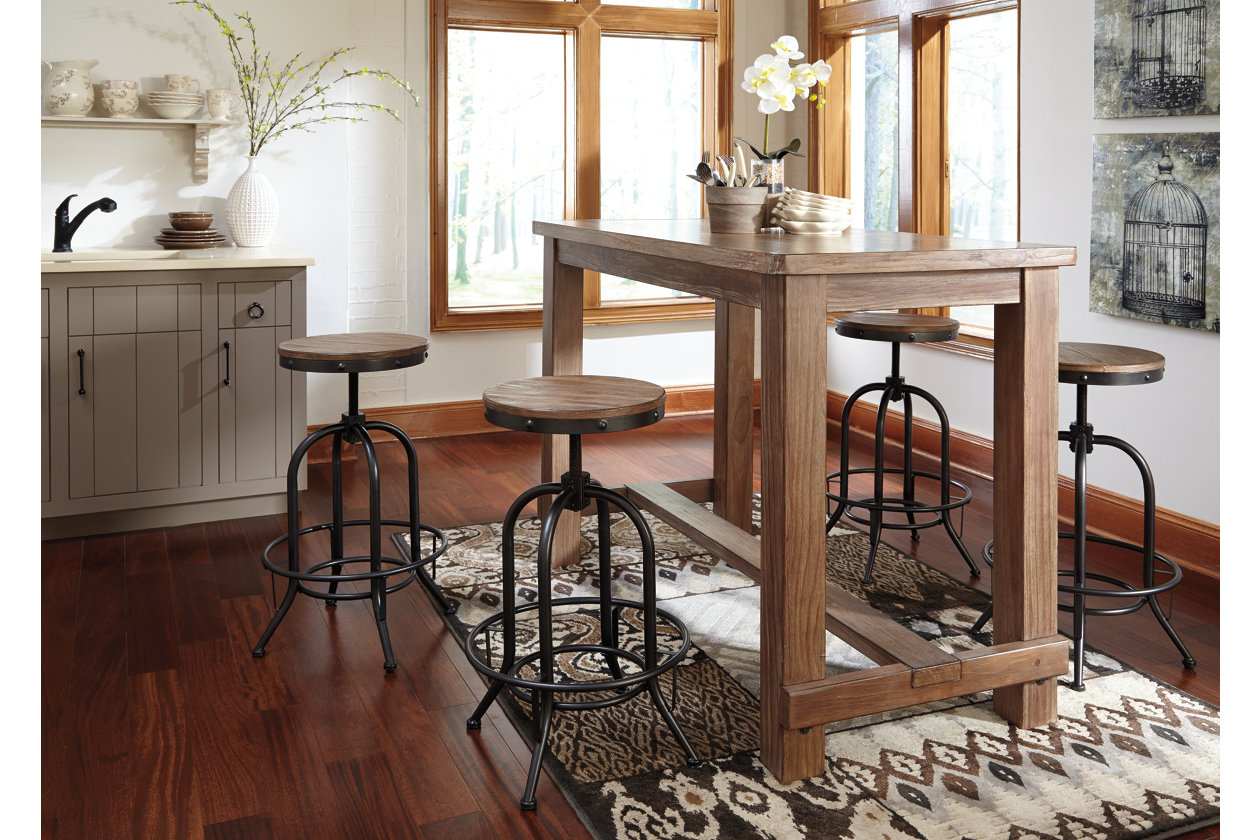 Pinnadel Bar Table w/ 4 Tall Swivel Stools Stools,ABF Signature Design by Ashley