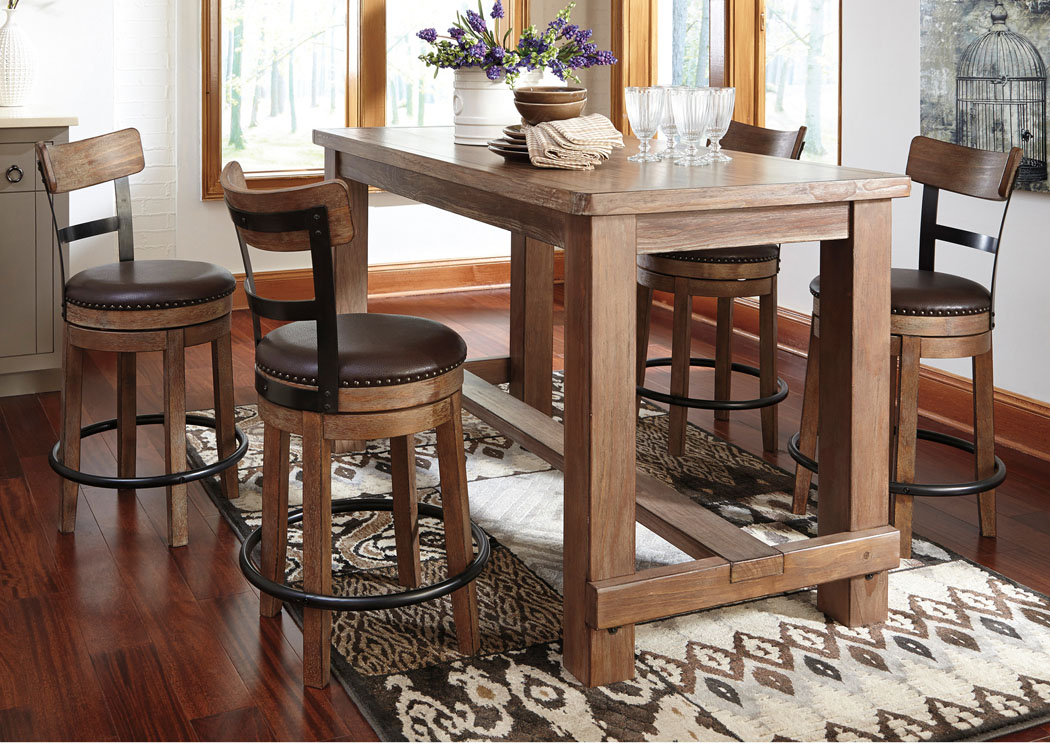 Pinnadel Rectangular Counter Table w/ 4 Upholstered Swivel Stools,ABF Signature Design by Ashley