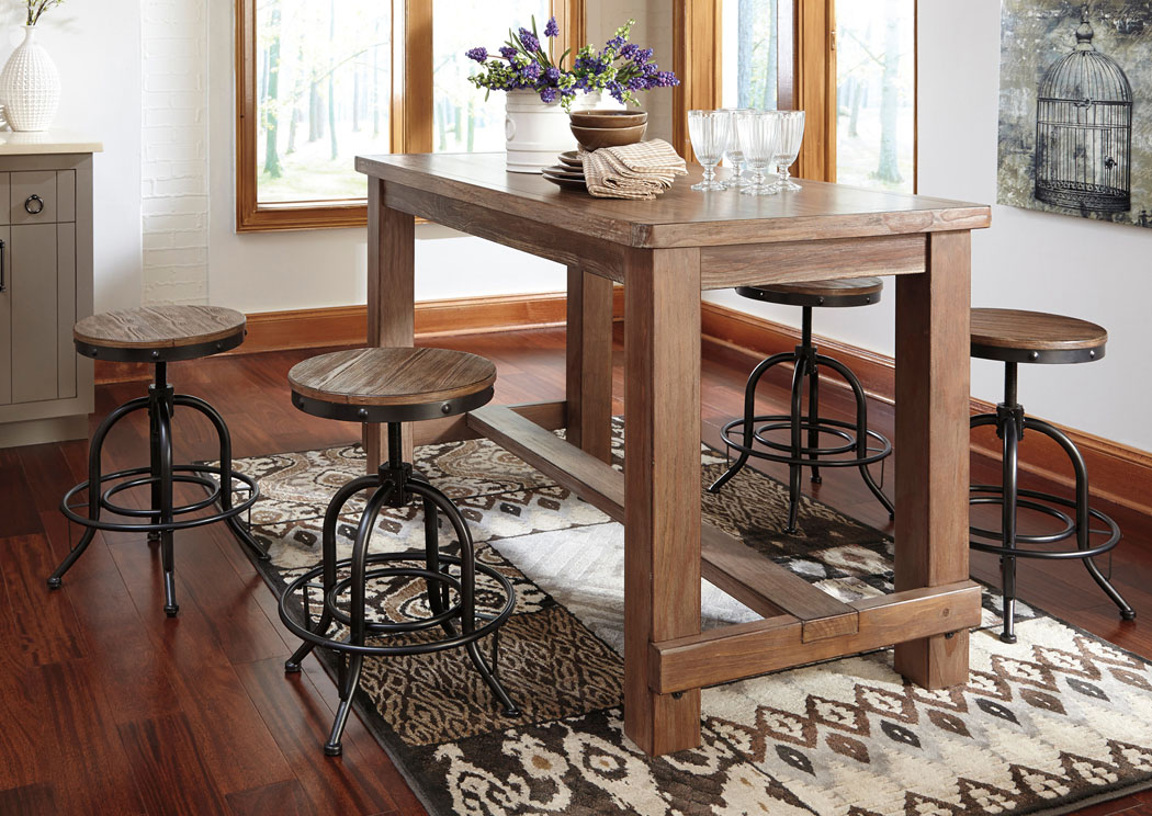 Pinnadel Rectangular Counter Table w/ 4 Swivel Stools Stools,ABF Signature Design by Ashley