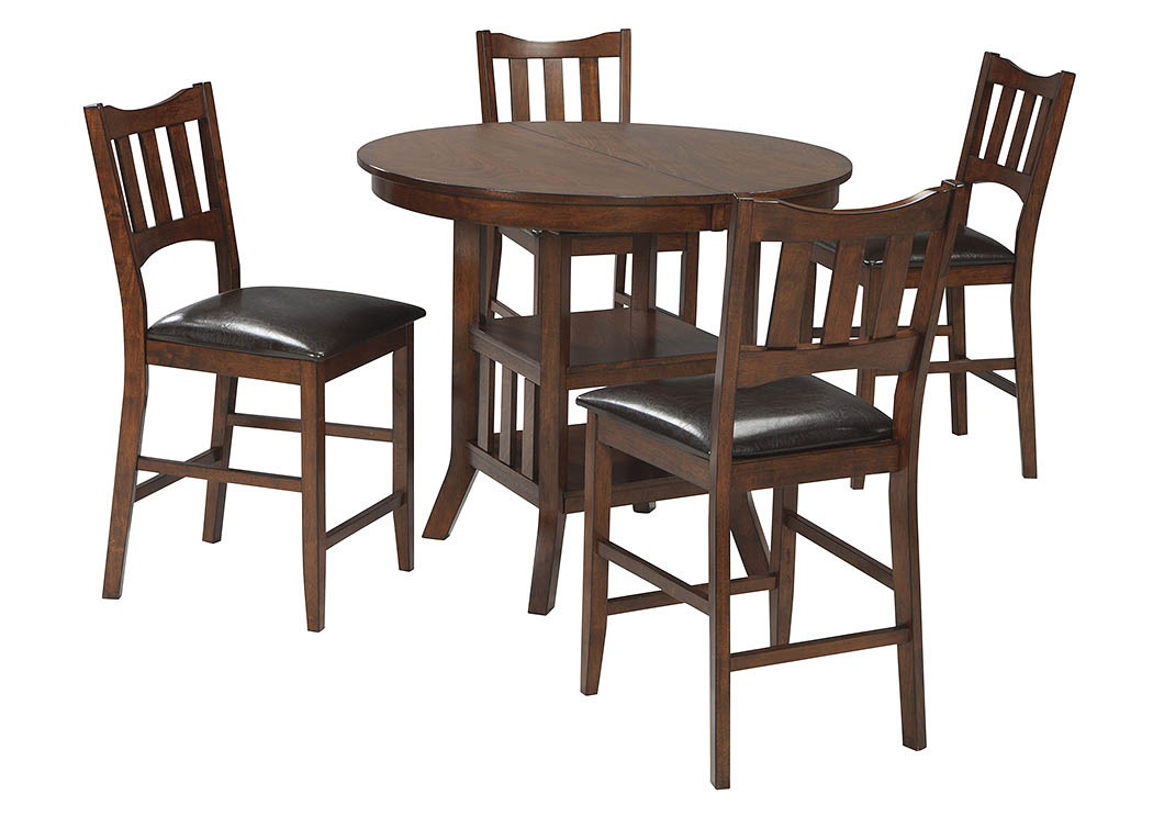 Renaburg Medium Brown Oval Dining Room Counter Extension Table w/ 4 Upholstered Barstools,ABF Signature Design by Ashley