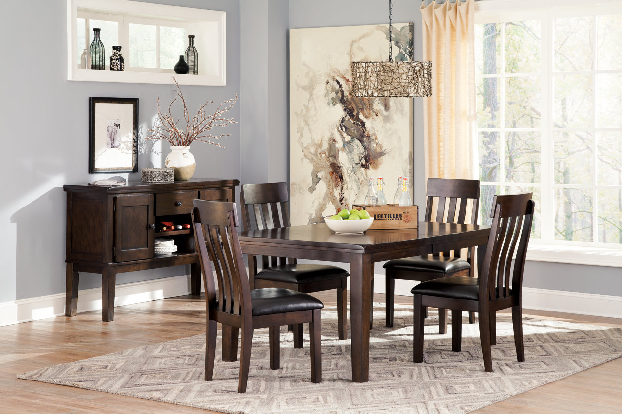 Haddigan Dark Brown Rectangle Dining Room Extension Table w/ 4