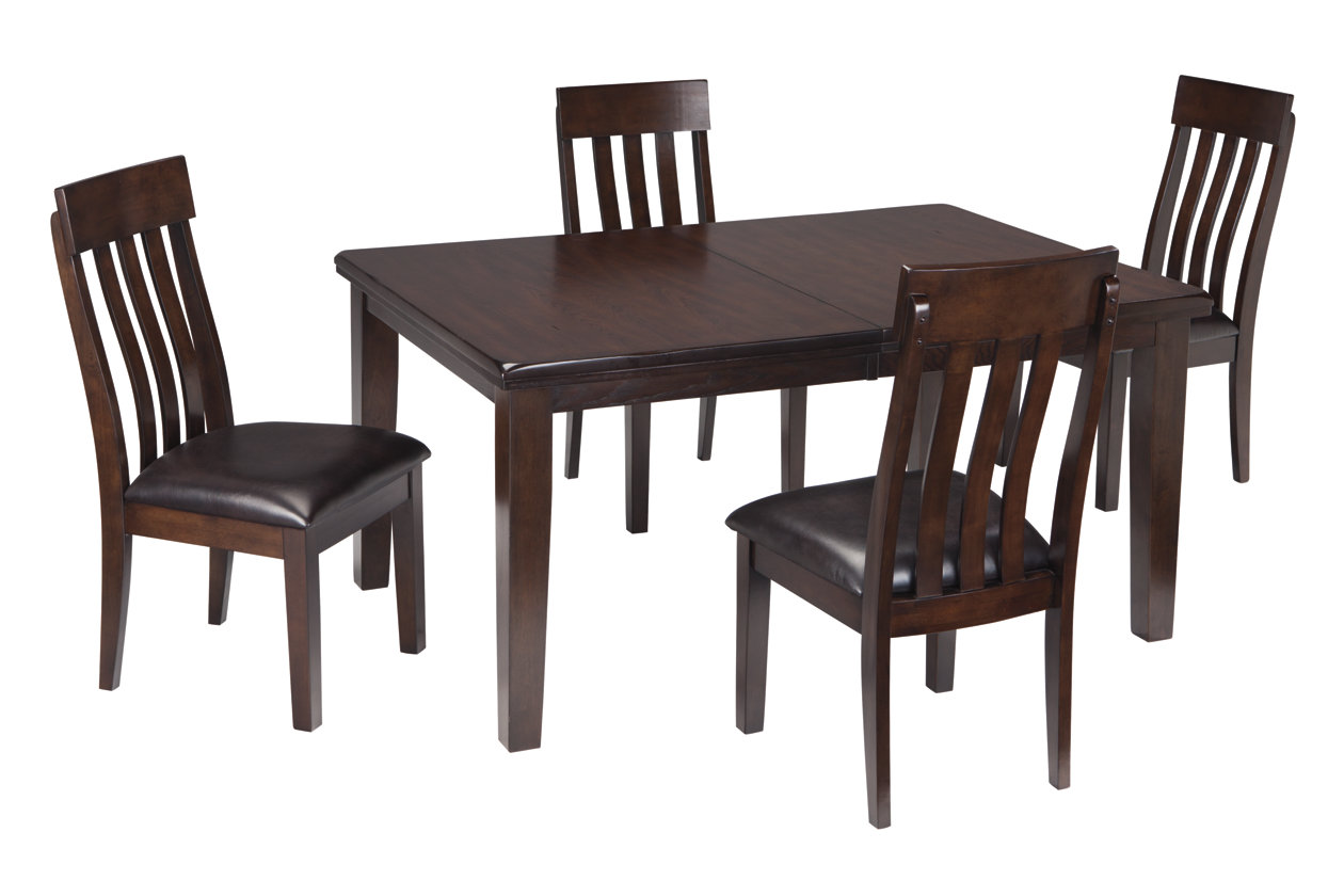 Haddigan Dark Brown Rectangle Dining Room Extension Table w/ 4 Upholstered Side Chairs,ABF Signature Design by Ashley