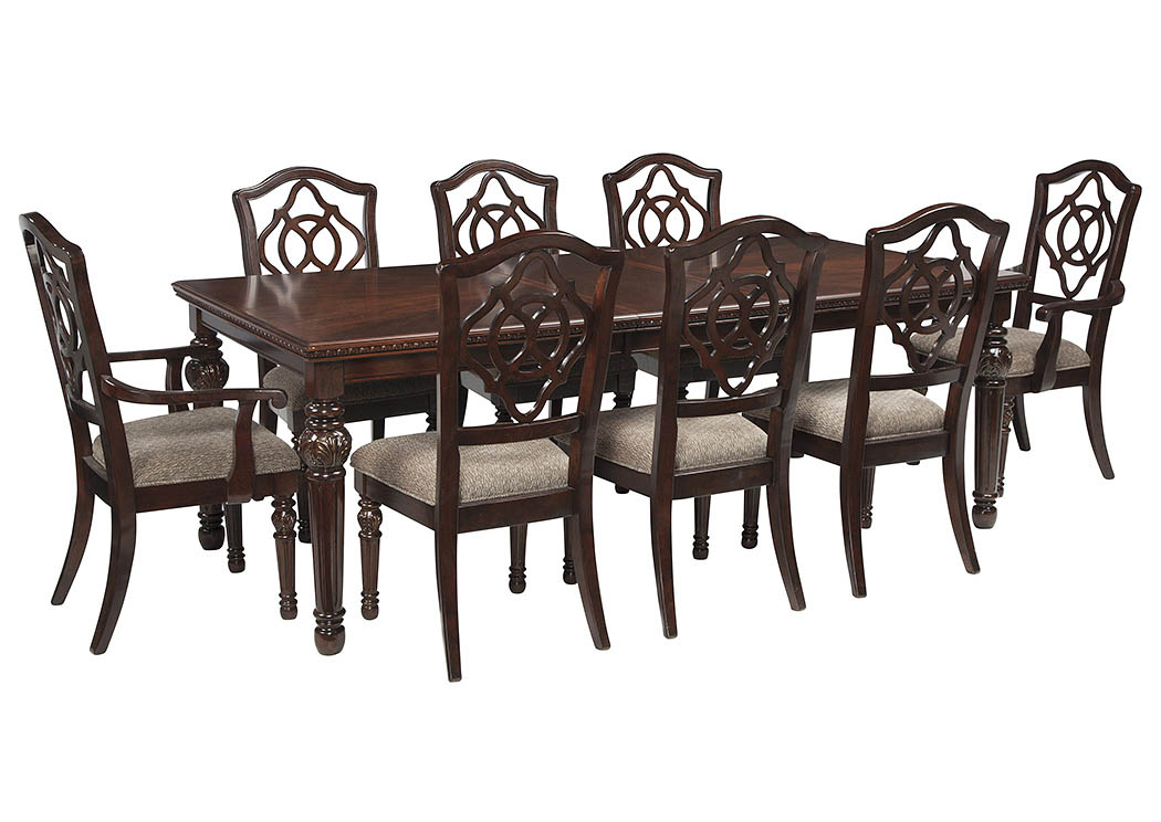 Leahlyn Reddish Brown Rectangular Dining Room Extension Table w/ 2 Arm Chair and 6 Side Chairs,ABF Signature Design by Ashley