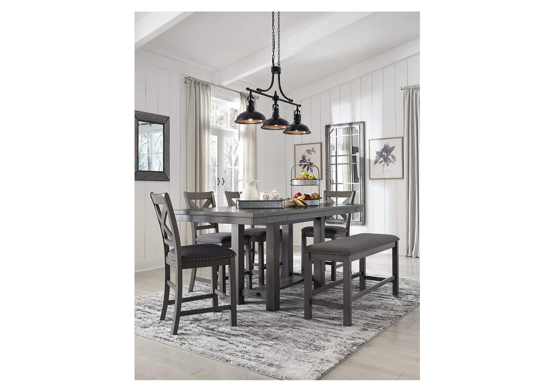 Myshanna Counter Height Dining Table, 4 Barstools and Bench,Signature Design By Ashley