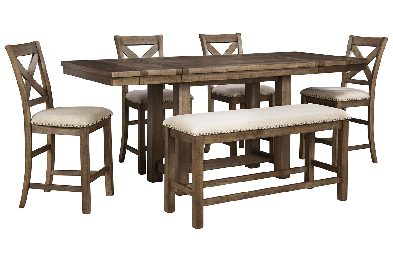 Moriville Counter Height Dining Table and 4 Barstools and Bench,Signature Design By Ashley