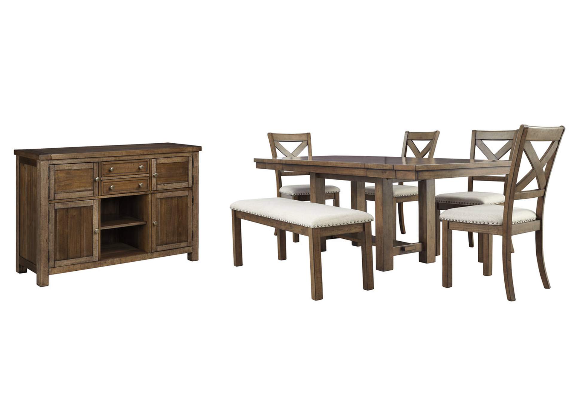 Moriville Dining Table and 4 Chairs and Bench with Storage,Signature Design By Ashley