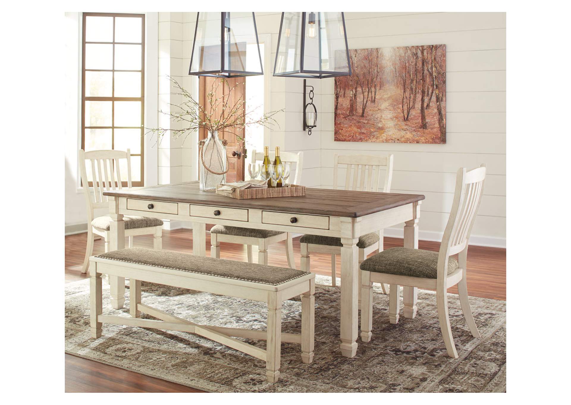 Bolanburg Dining Table and 4 Chairs and Bench,Signature Design By Ashley
