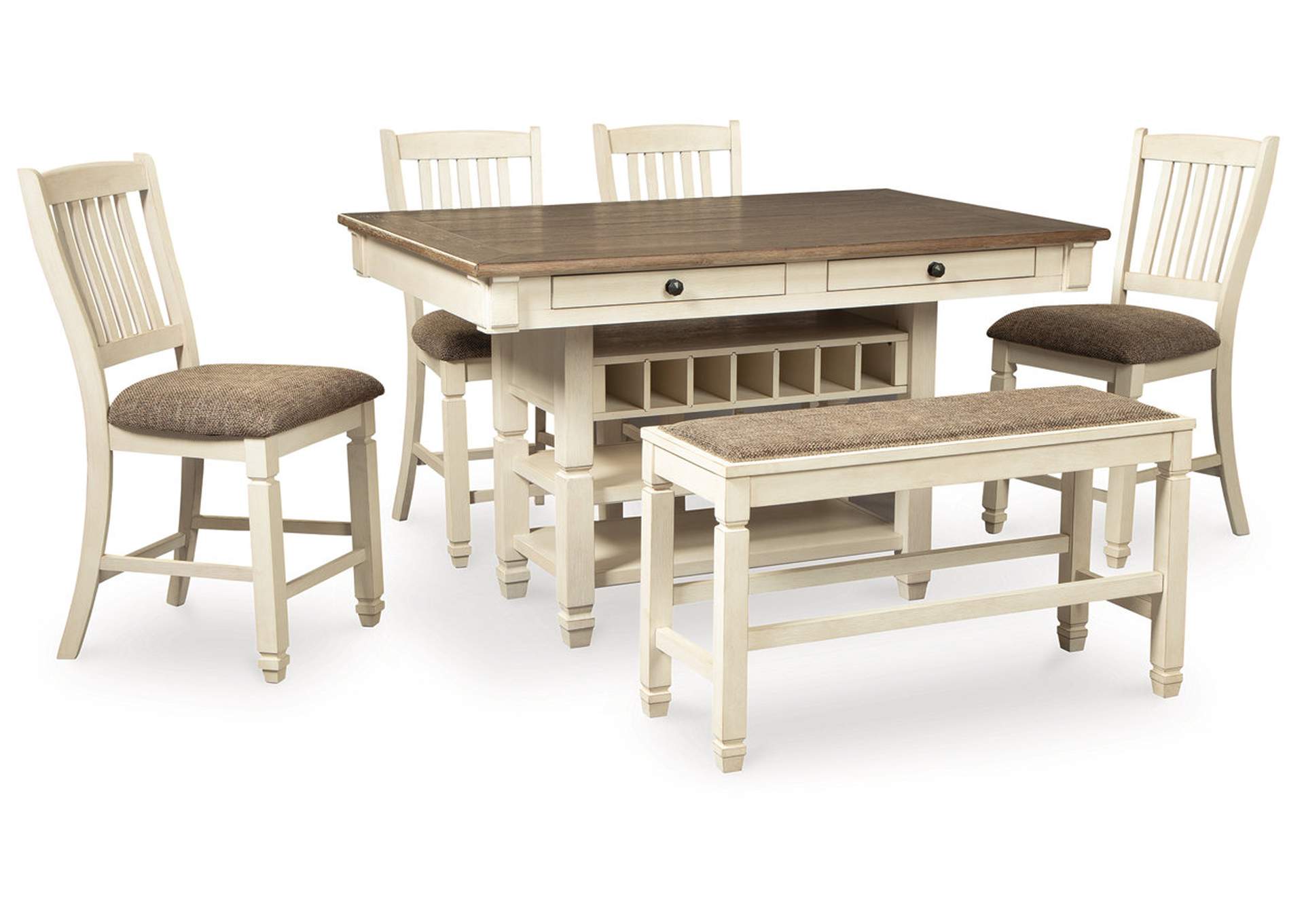 Bolanburg Counter Height Dining Table and 4 Barstools and Bench,Signature Design By Ashley