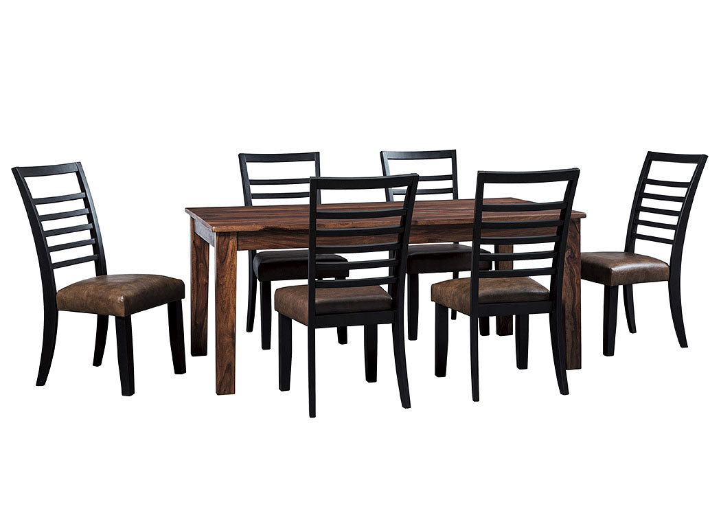 Manishore Brown Rectangular Dining Room Table w/6 Upholstered Side Chairs,ABF Signature Design by Ashley