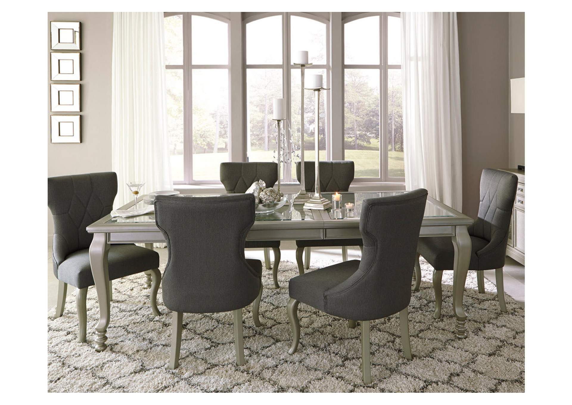 Coralayne Silver Finish Rectangular Dining Room Extension ...